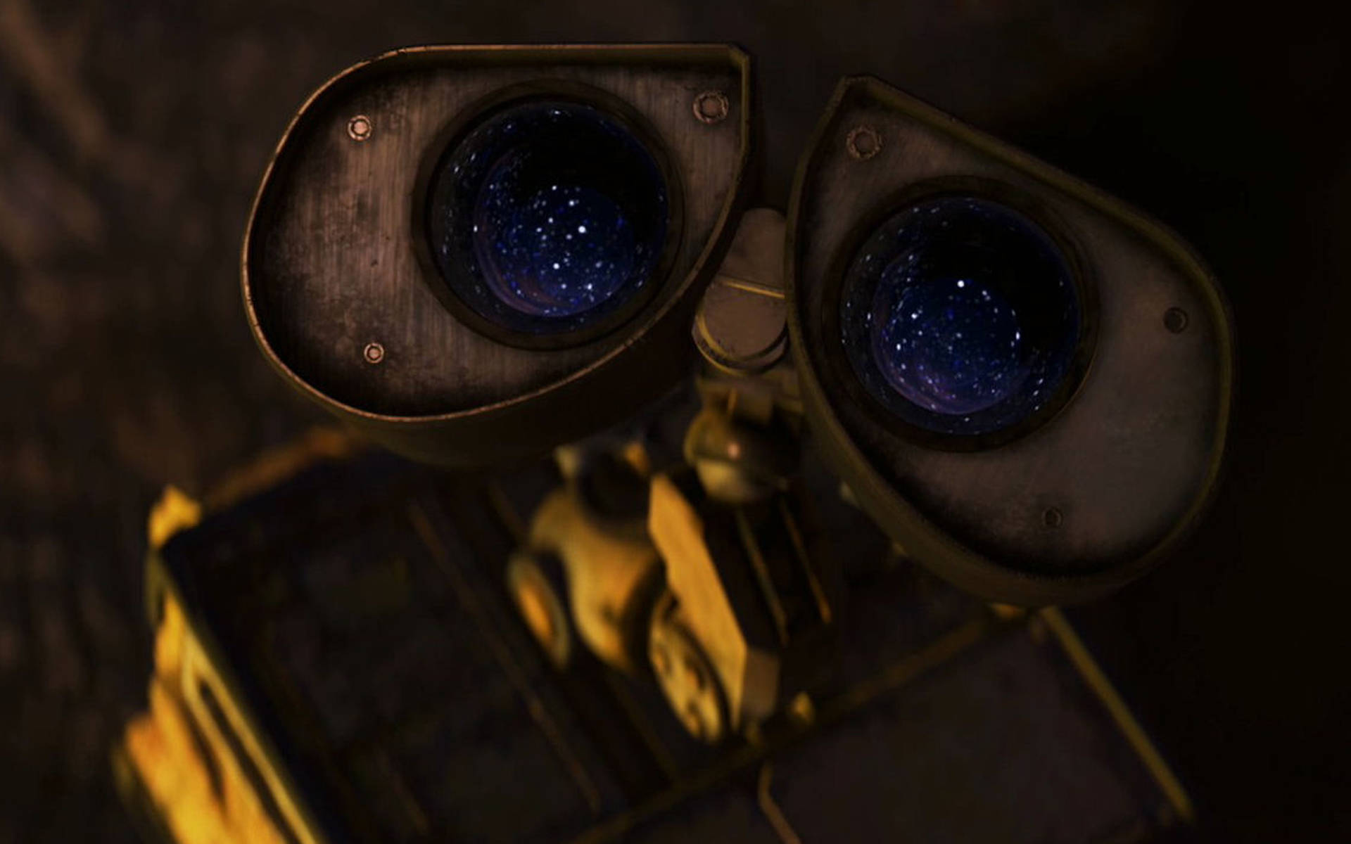 WALL-E, binoculars, starry night sky, Full HD Desktop Wallpaper