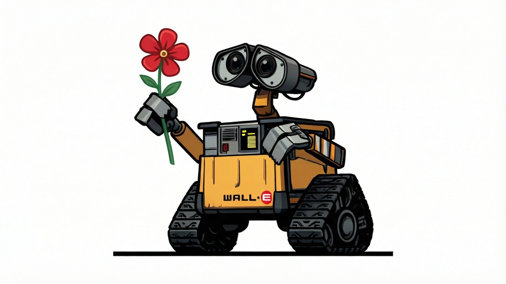 WALL-E, red flower, green stem, Full HD Desktop Wallpaper