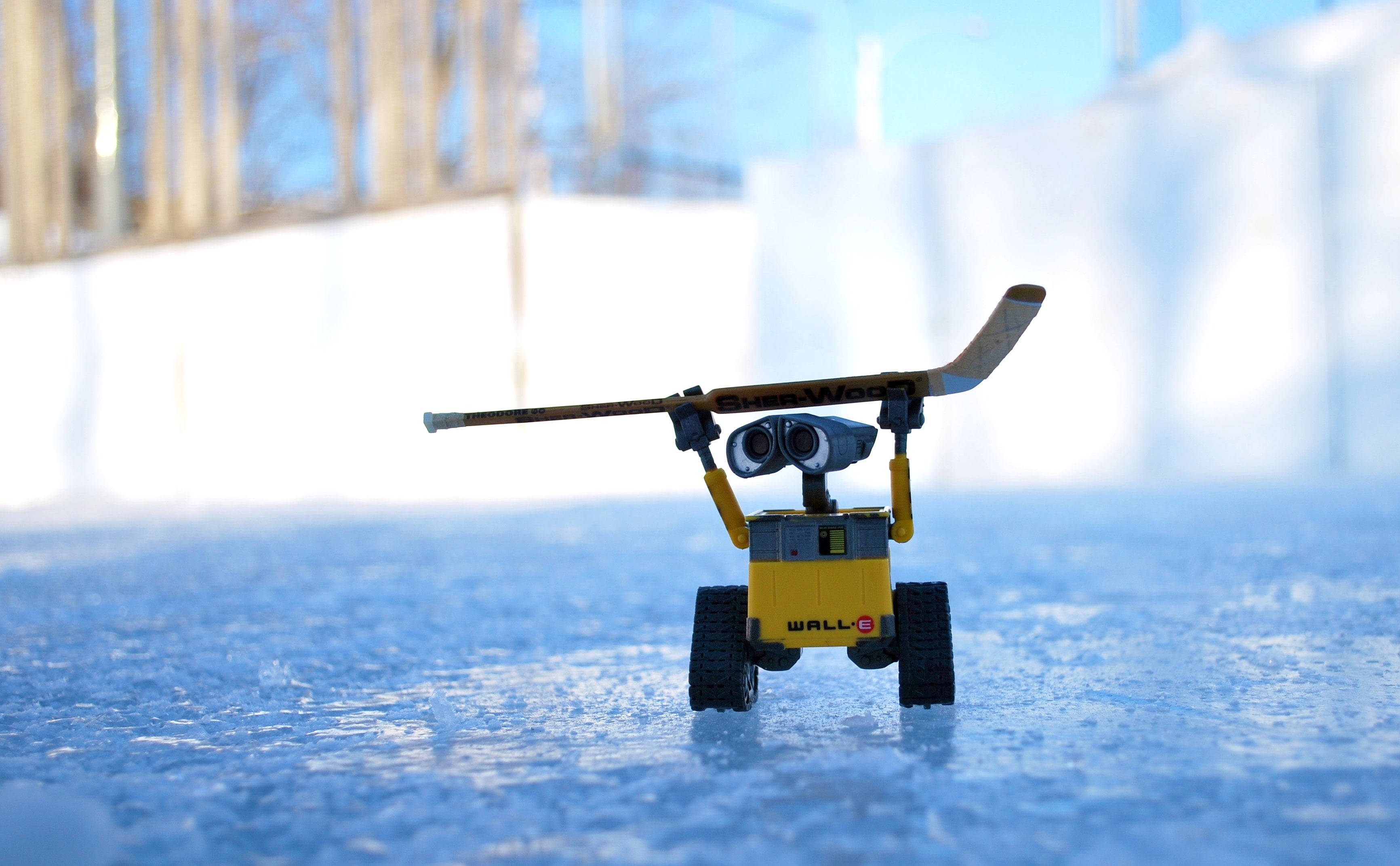 WALL-E, yellow, icy blue ground, 2K Desktop Wallpaper