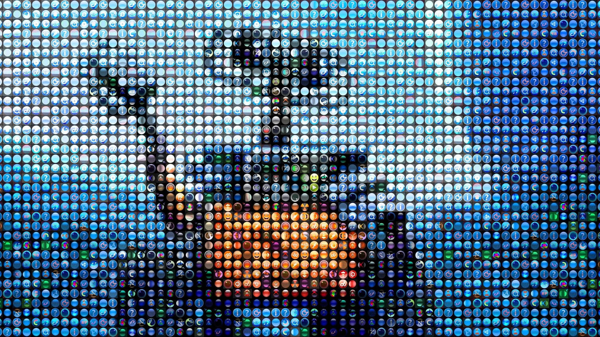 Blue Circles WALL E, mosaic portrait, tiny circular icons, Full HD Desktop Wallpaper
