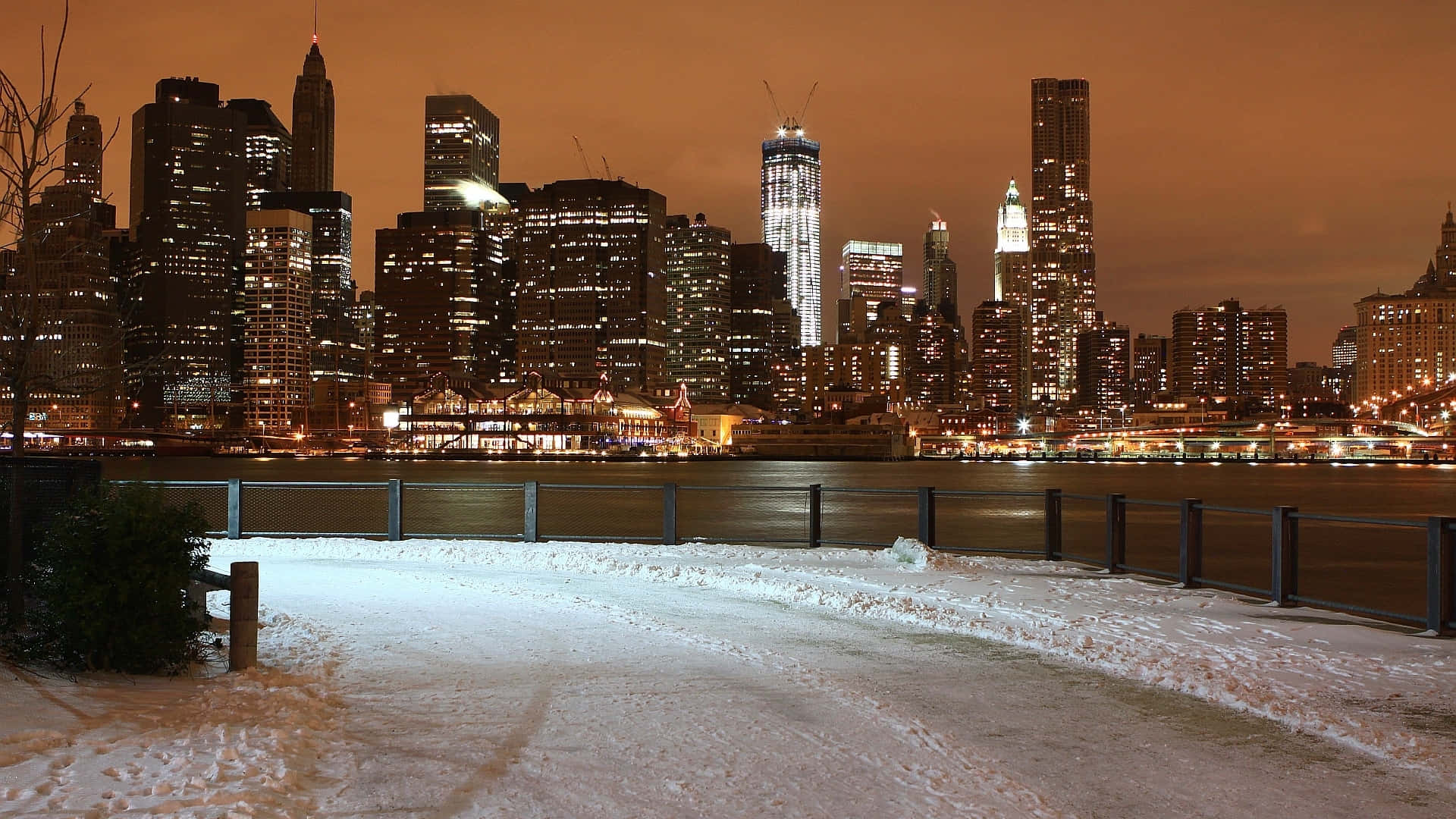 Wall Street, city skyline, night, Full HD Desktop Wallpaper