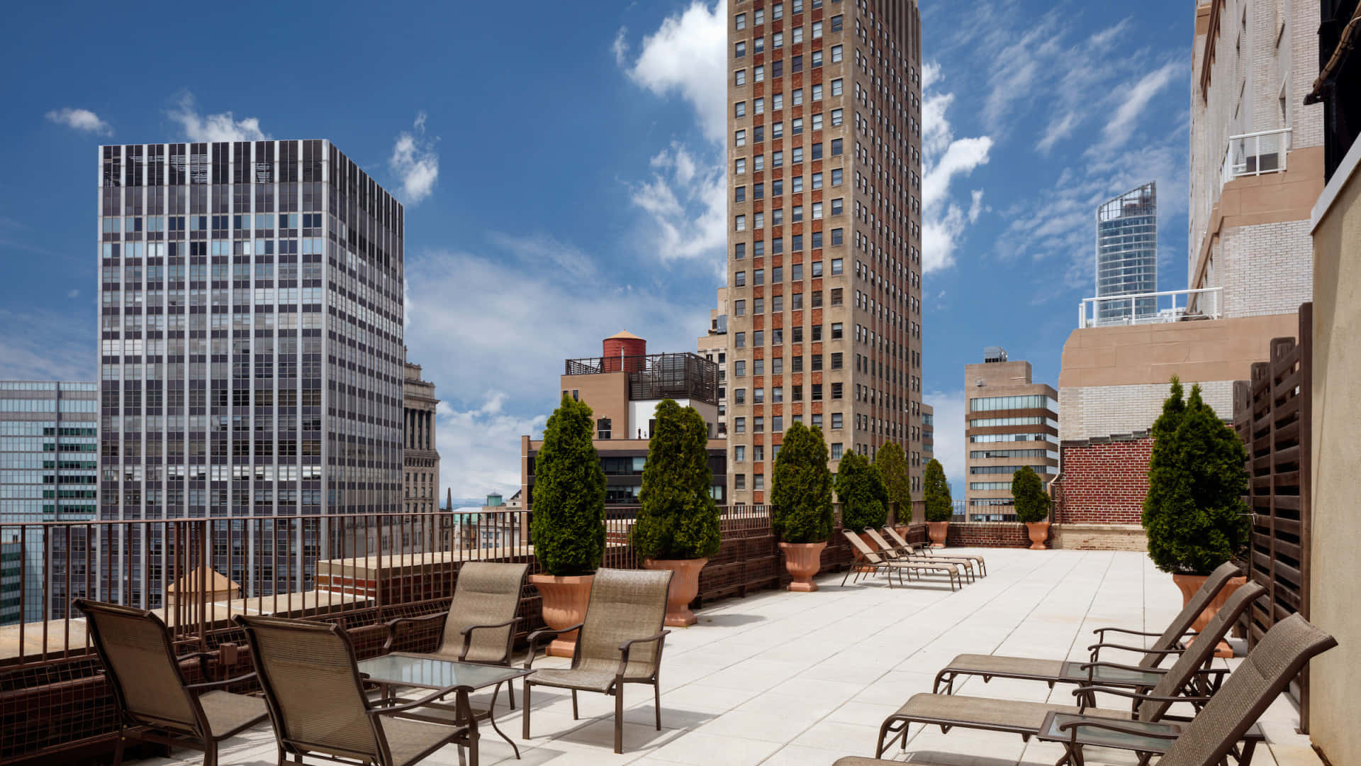 Wall Street, rooftop terrace, lounge chairs, Full HD Desktop Wallpaper
