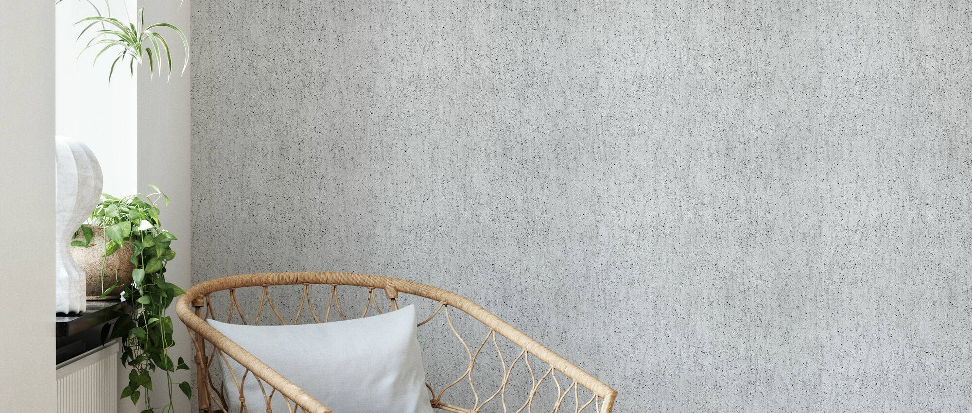 indoor concrete wall texture, textured gray wall, woven rattan chair, Full HD Desktop Wallpaper