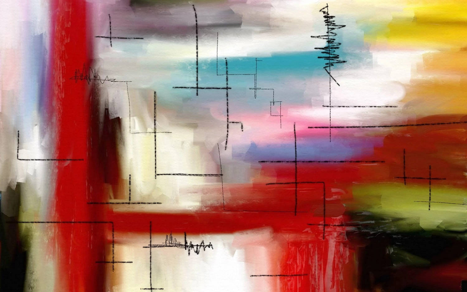 contemporary modern abstract painting wall, bold reds, yellows, HD Desktop Wallpaper