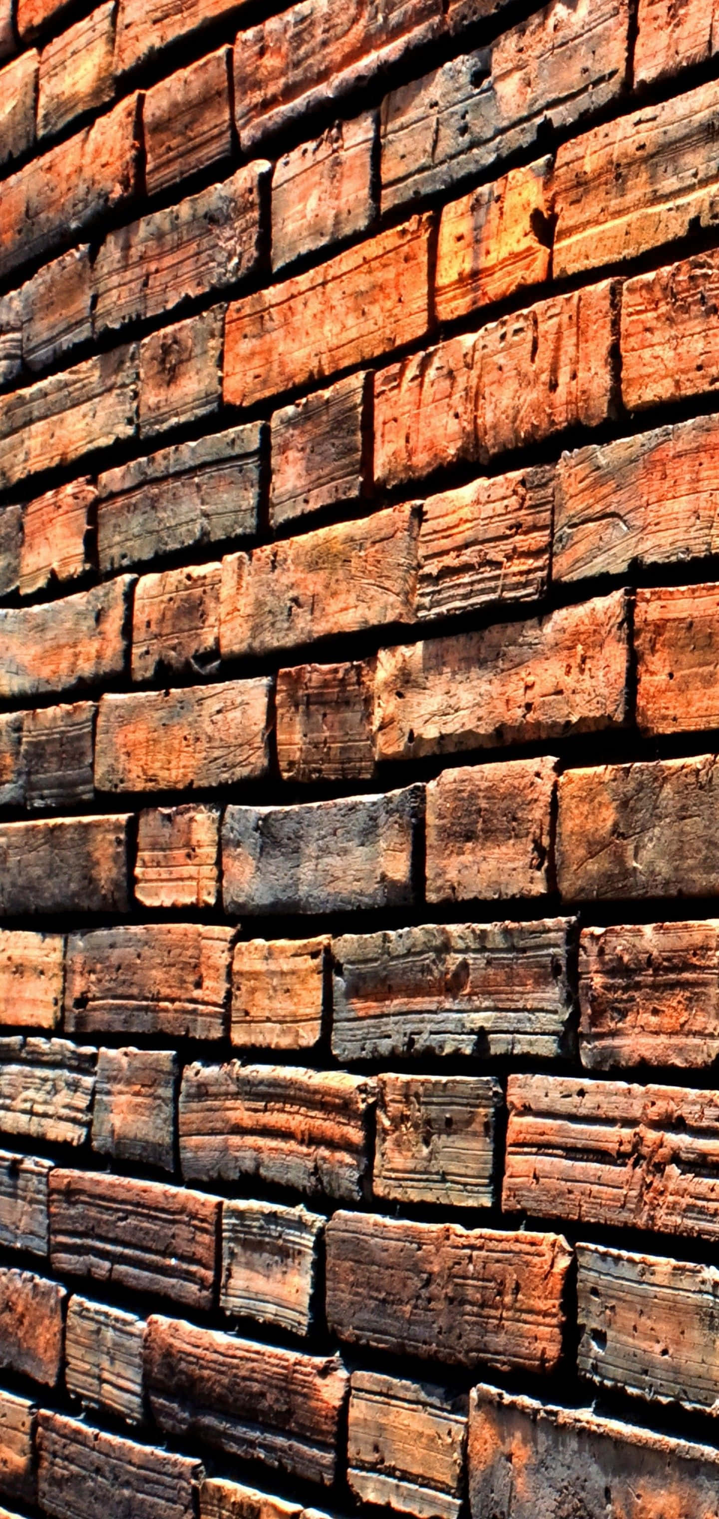 lateral bricks, weathered wooden planks, rustic brick-like pattern, 2K Phone Wallpaper
