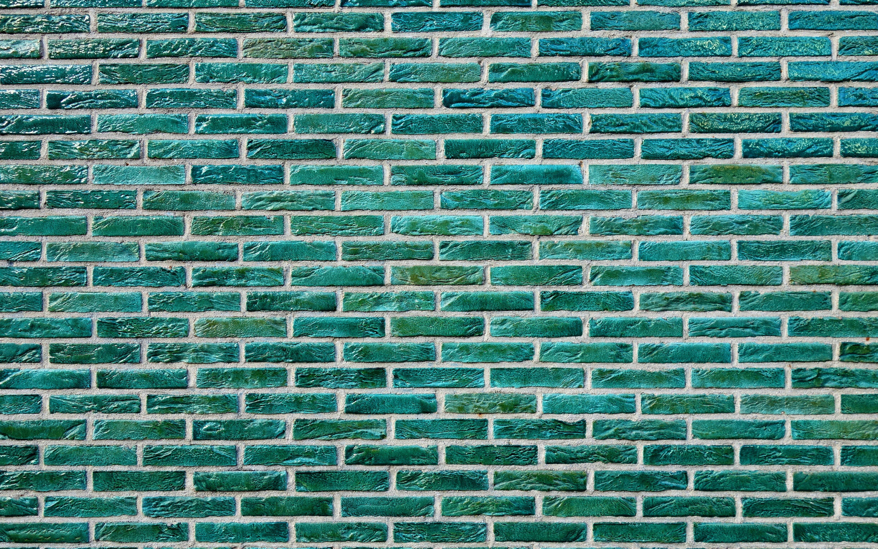 teal ceramic bricks, white mortar lines, glossy finish, 2K Desktop Wallpaper