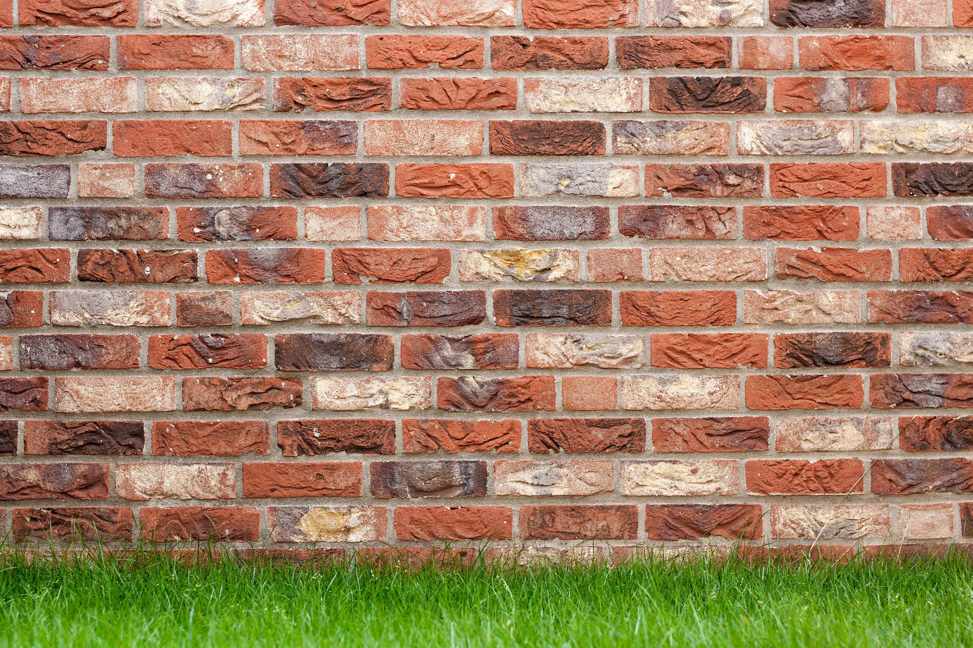 brick wall, grass, red brown tones, Full HD Desktop Wallpaper