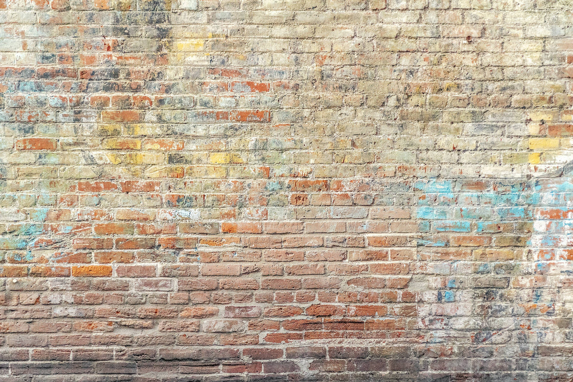 banner brick wall, weathered brick wall, faded paint streaks, Full HD Desktop Wallpaper