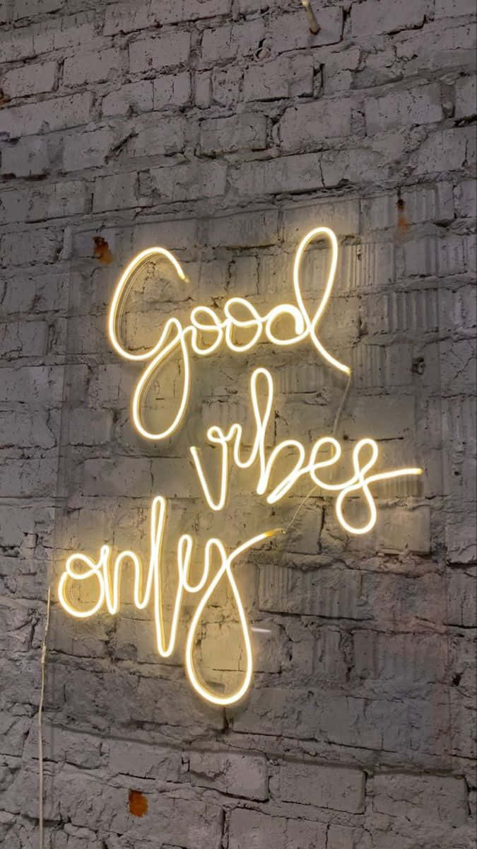 Good vibes only, glowing yellow neon sign, cursive, SD Phone Wallpaper