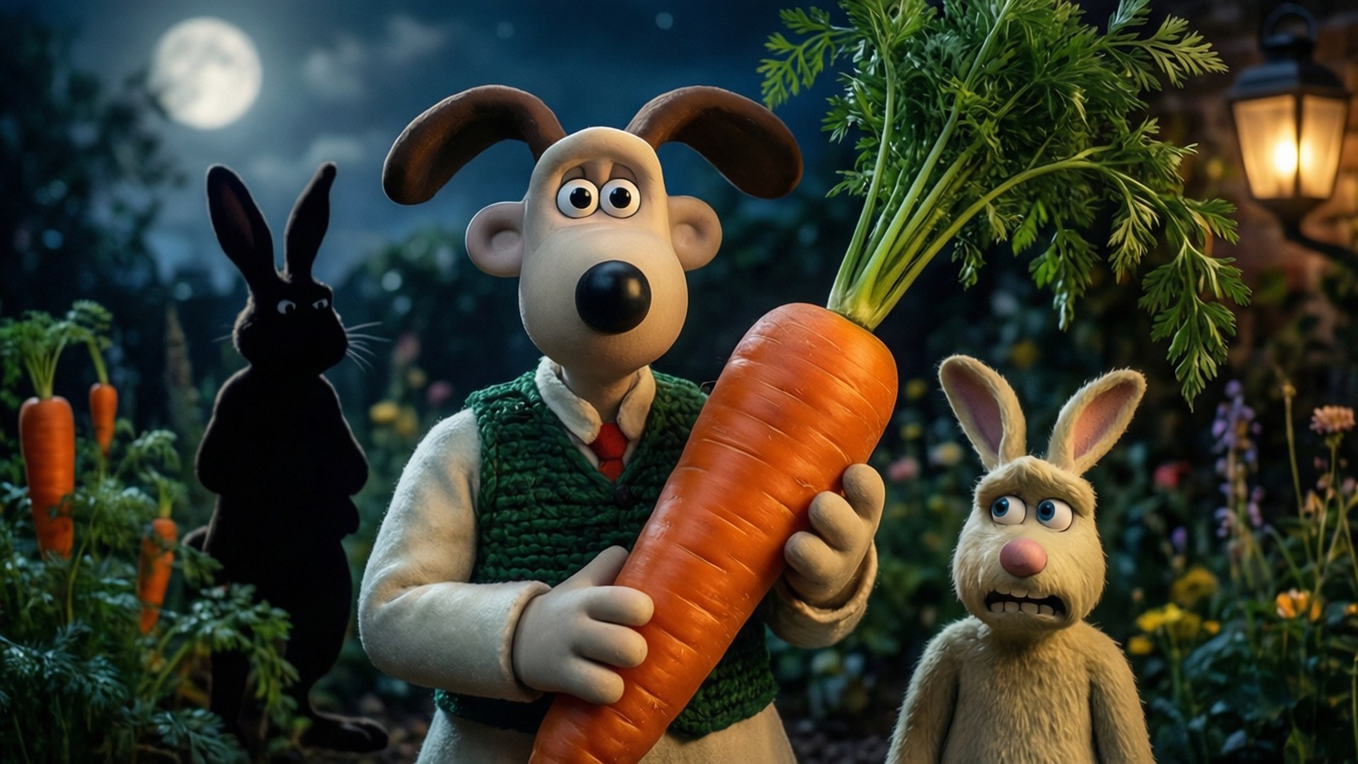 Gromit, giant carrot, moonlight, Full HD Desktop Wallpaper