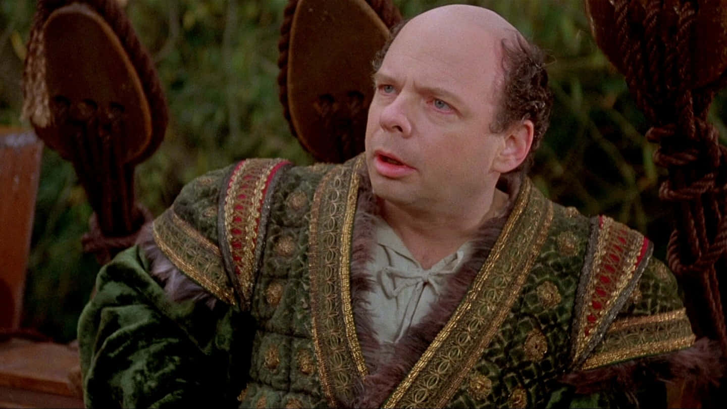 Wallace Shawn, green and gold medieval-style robes, bald man, HD Desktop Wallpaper