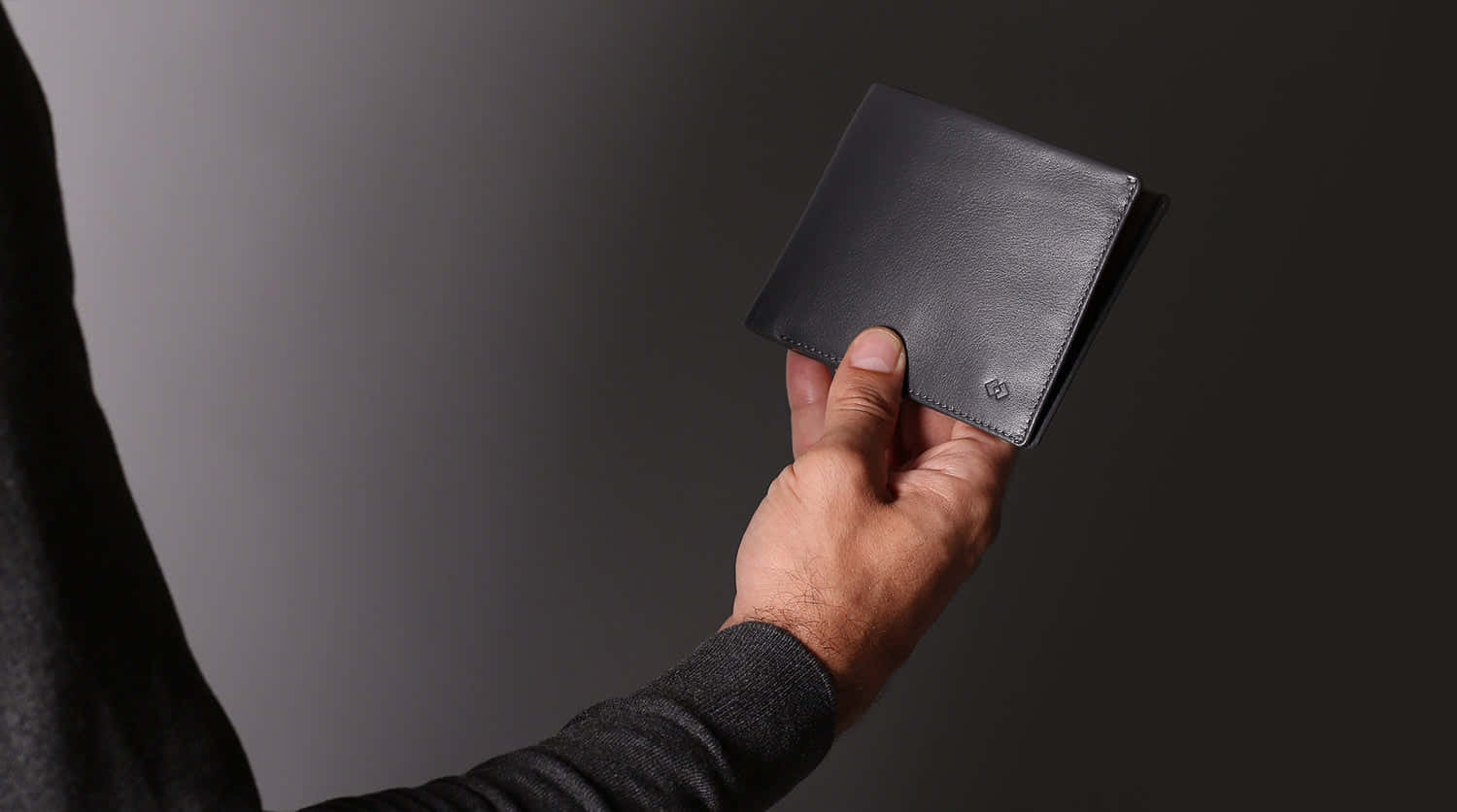 black leather wallet, stitching, dark gray studio background, HD Desktop Wallpaper