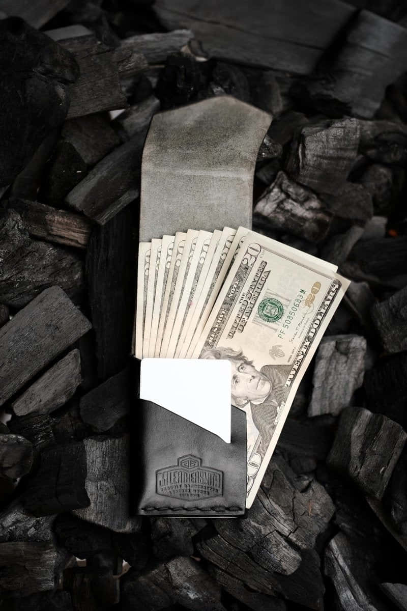 leather wallet, hundred dollar bills, charcoal briquettes, SD Phone Wallpaper