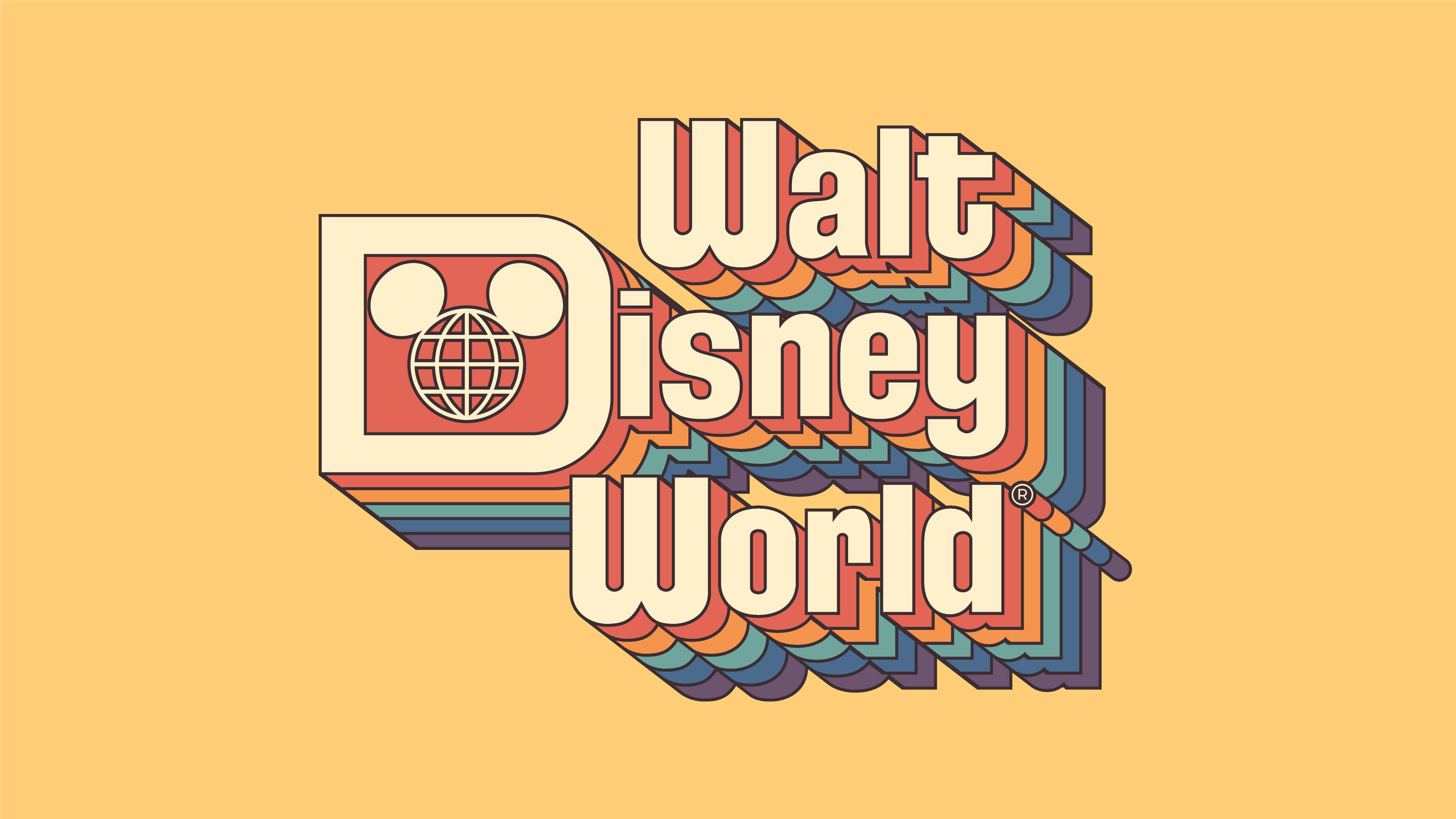 Walt Disney World, retro rainbow stripes, globe Mickey ears, 4K Desktop Wallpaper