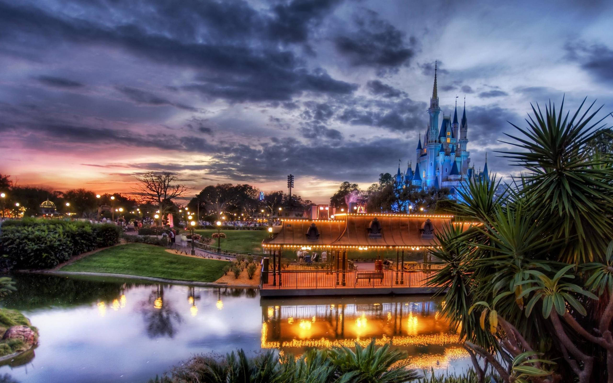 Walt Disney World, castle, twilight sky, 2K Desktop Wallpaper