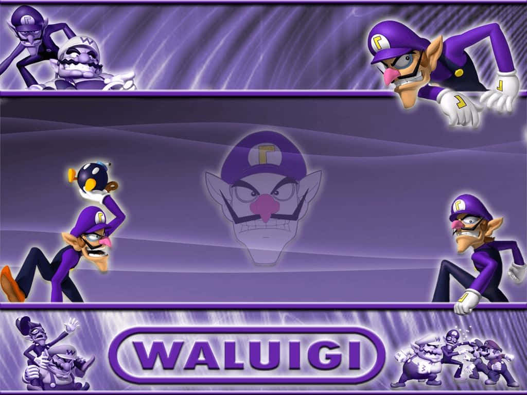 Waluigi, purple poses, swirling stormy background, SD Desktop Wallpaper