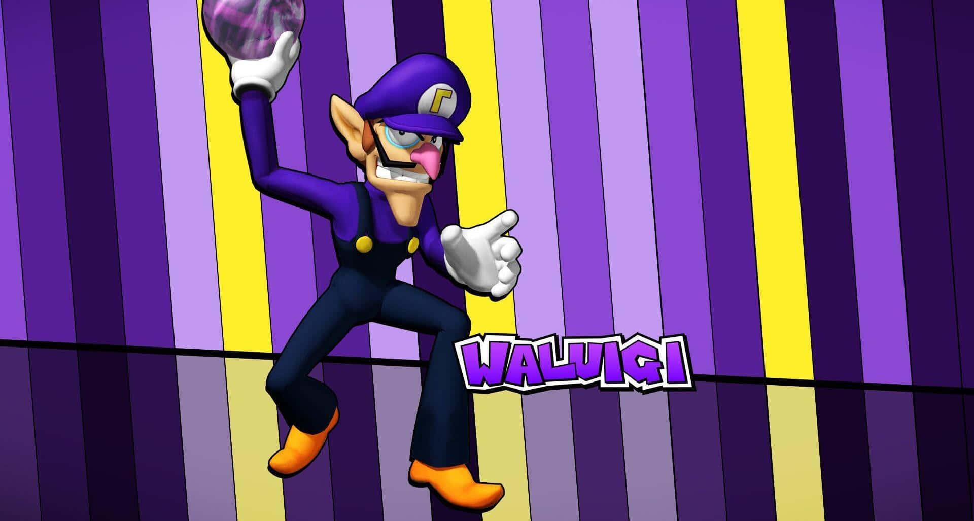 Waluigi, purple ball, purple and yellow striped background, Full HD Desktop Wallpaper
