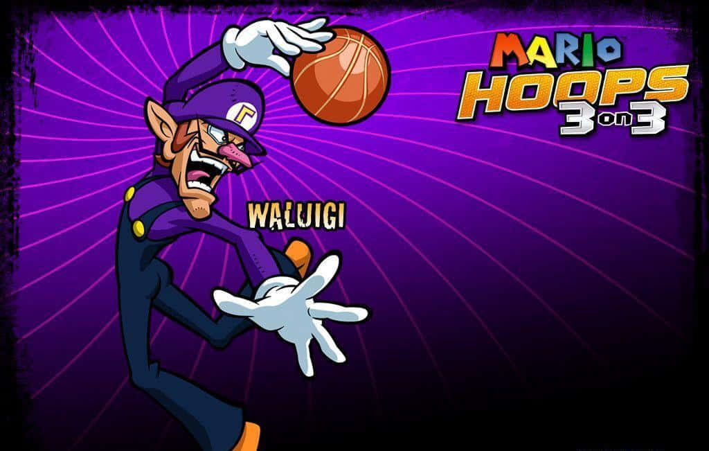 Waluigi, basketball, vibrant purple radial background, SD Desktop Wallpaper