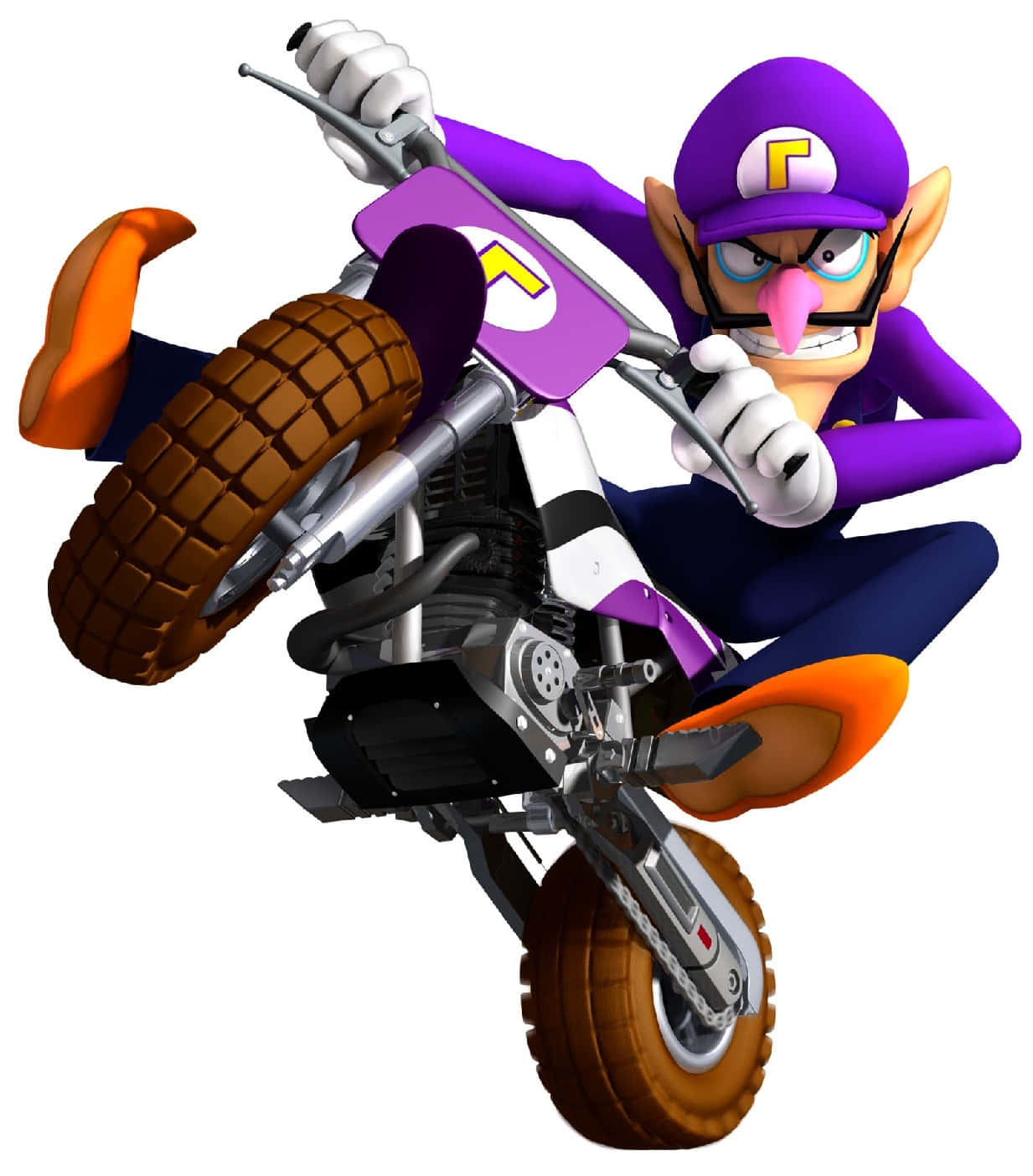 Waluigi, purple and orange dirt bike, colorful geometric background, HD Phone Wallpaper