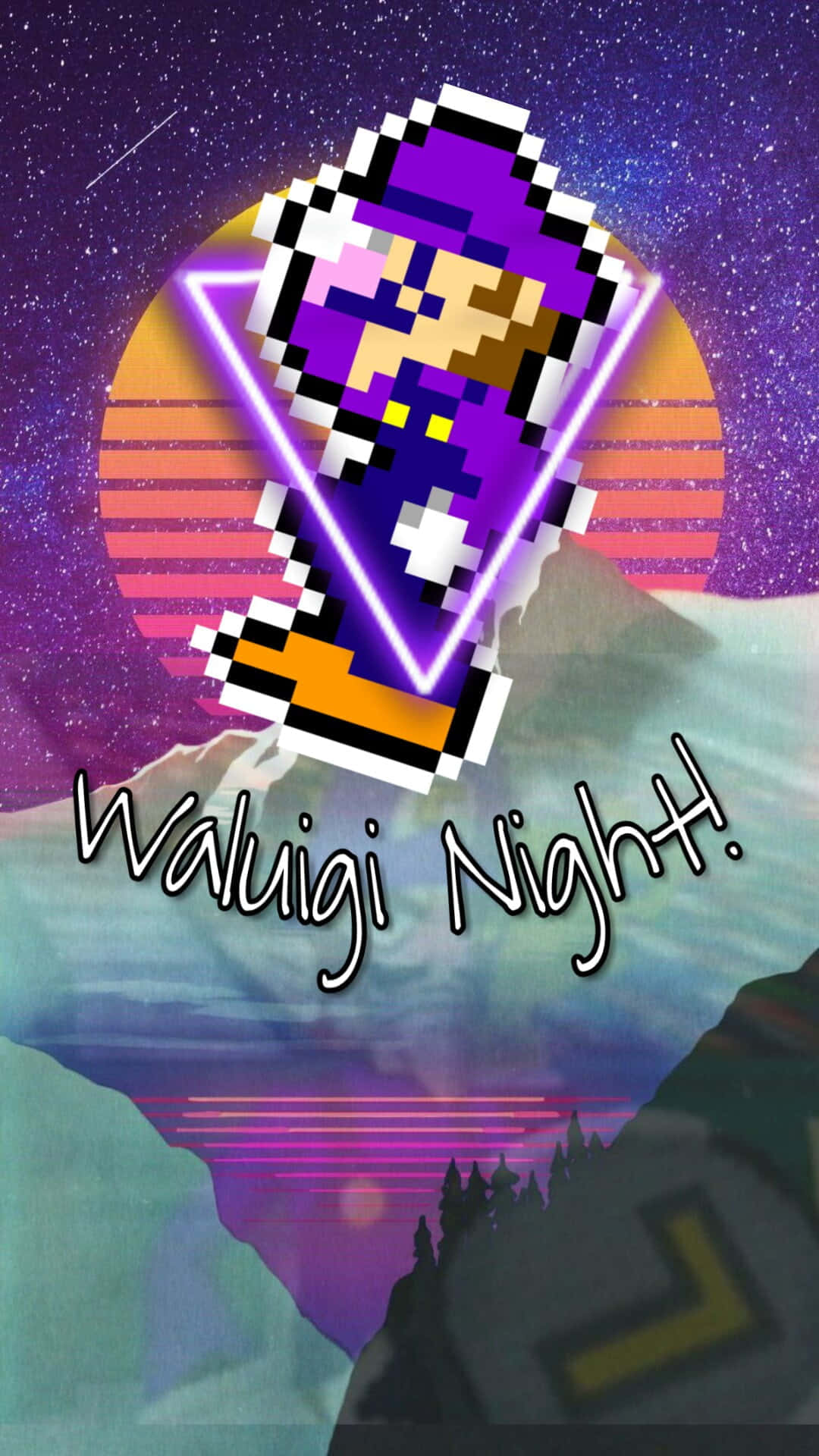 Waluigi, neon, retro sunset, Full HD Phone Wallpaper