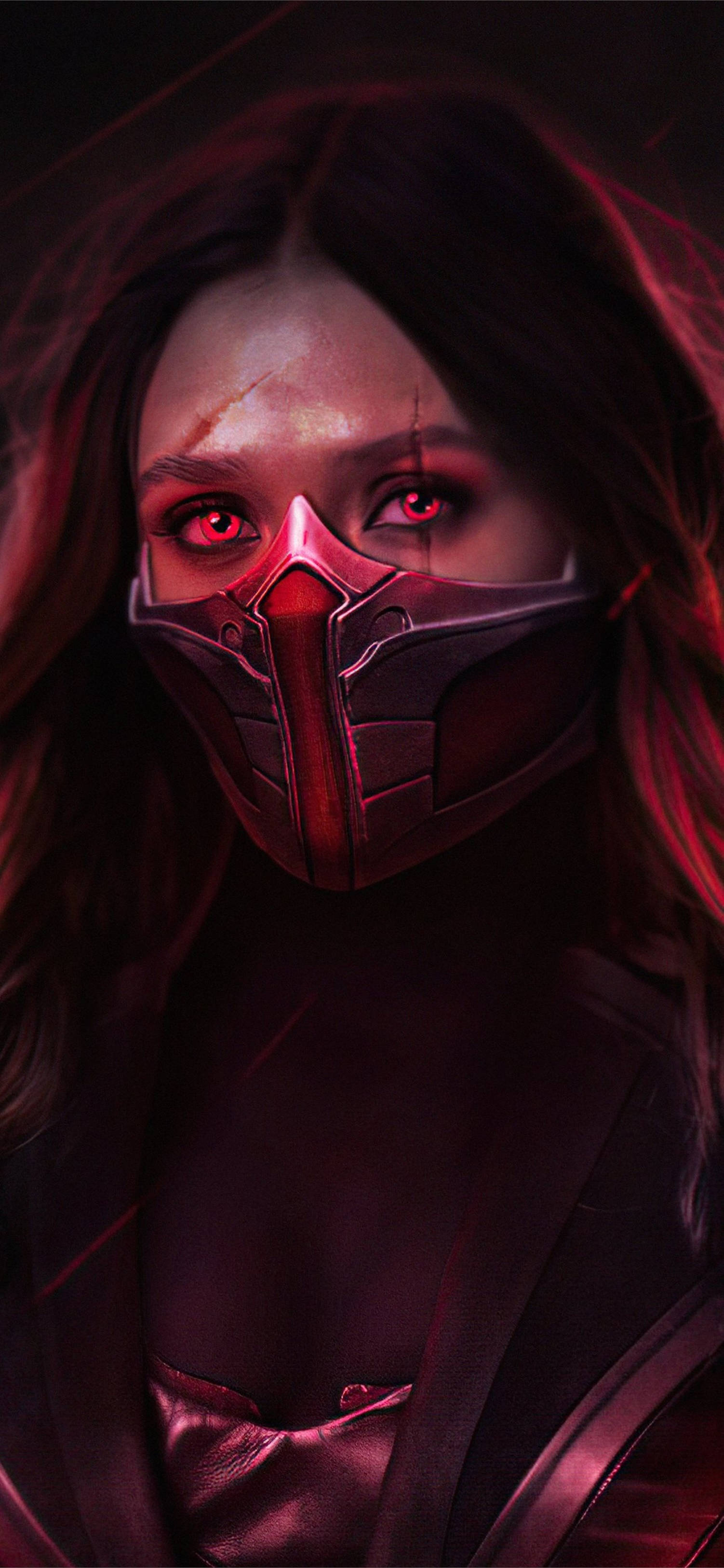 Wanda, face mask, glowing red eyes, 2K Phone Wallpaper