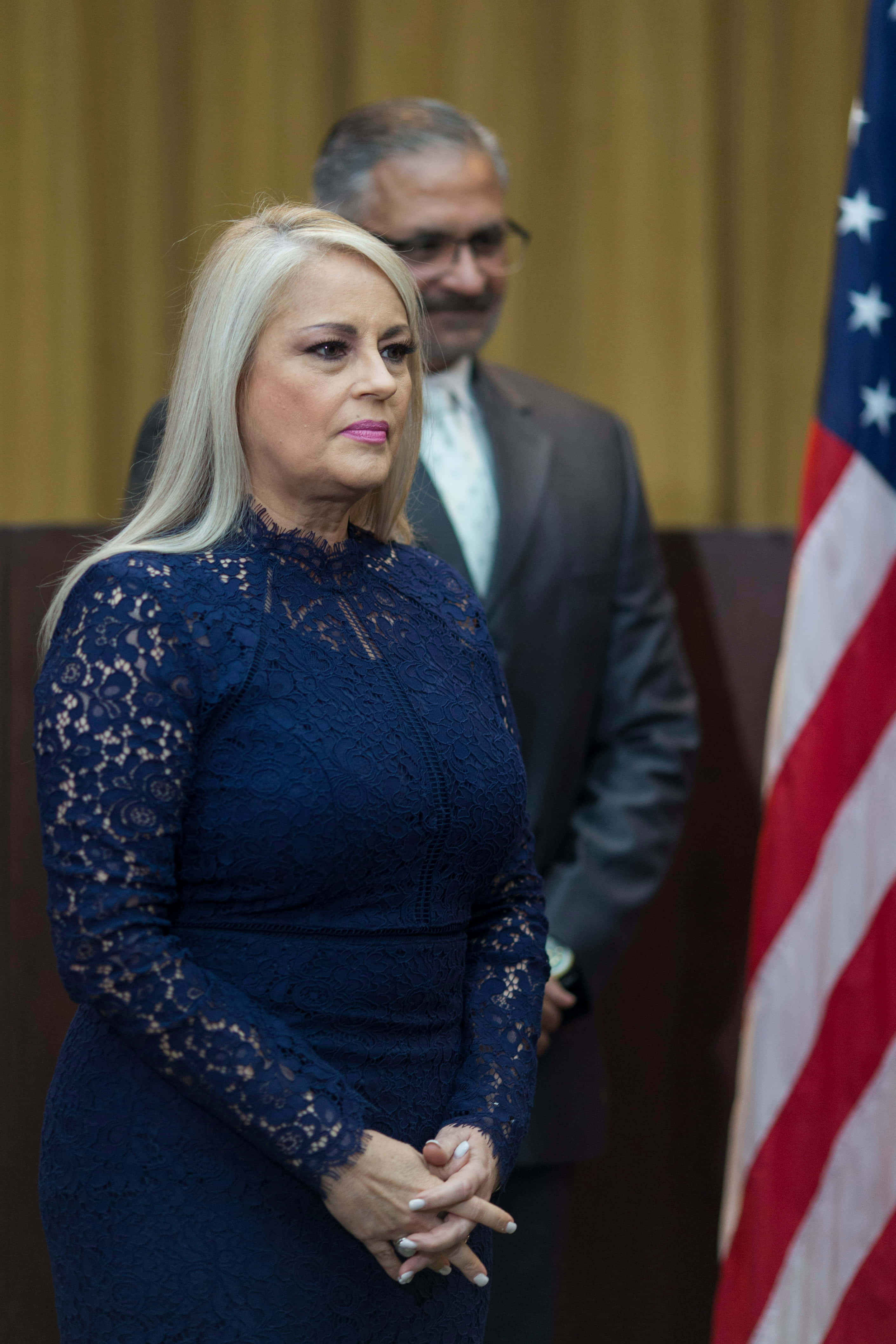 Wanda Vázquez Garced, navy blue dress, navy lace dress, 4K Phone Wallpaper