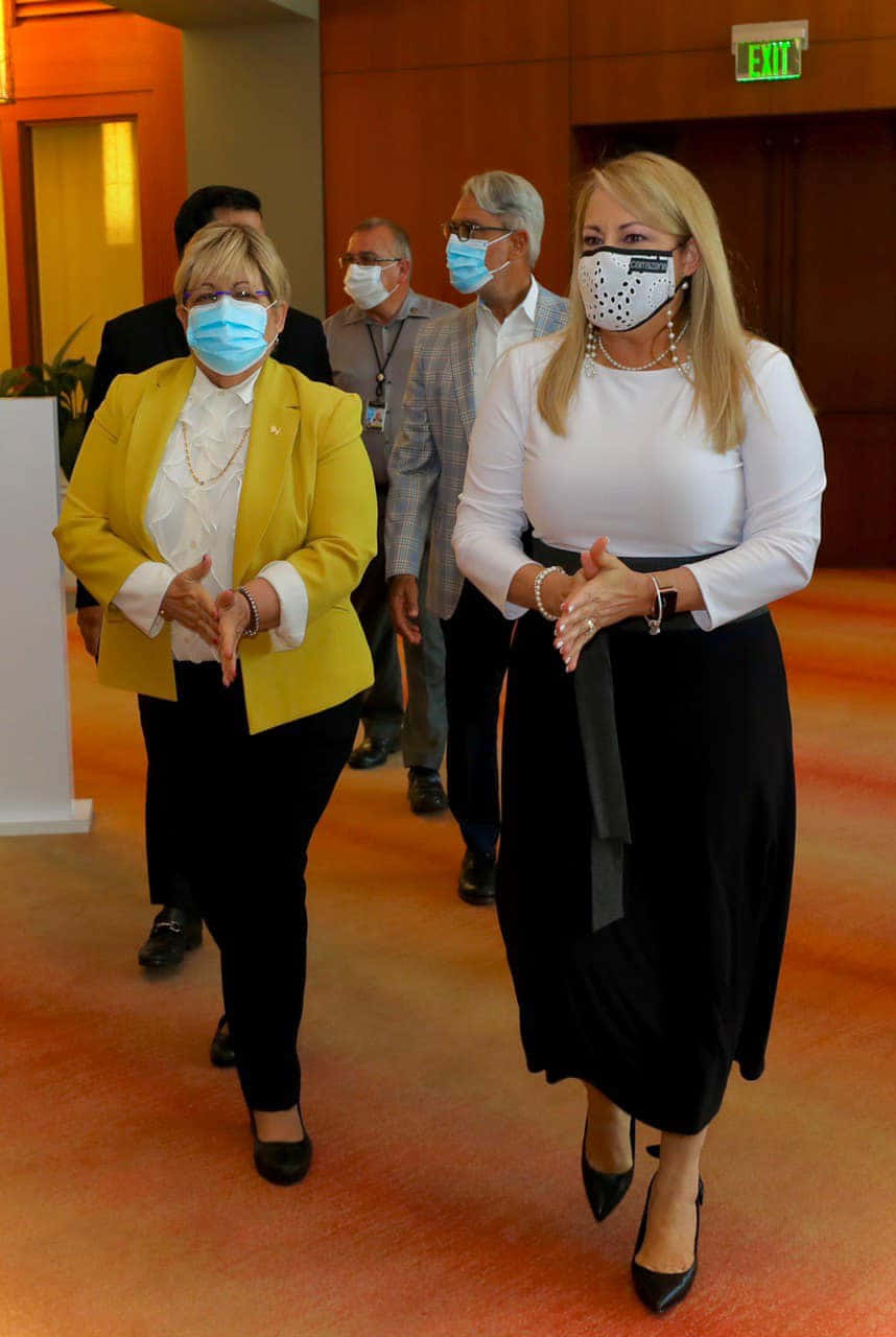 Wanda Vázquez Garced, masks, warmly lit indoor hallway, HD Phone Wallpaper