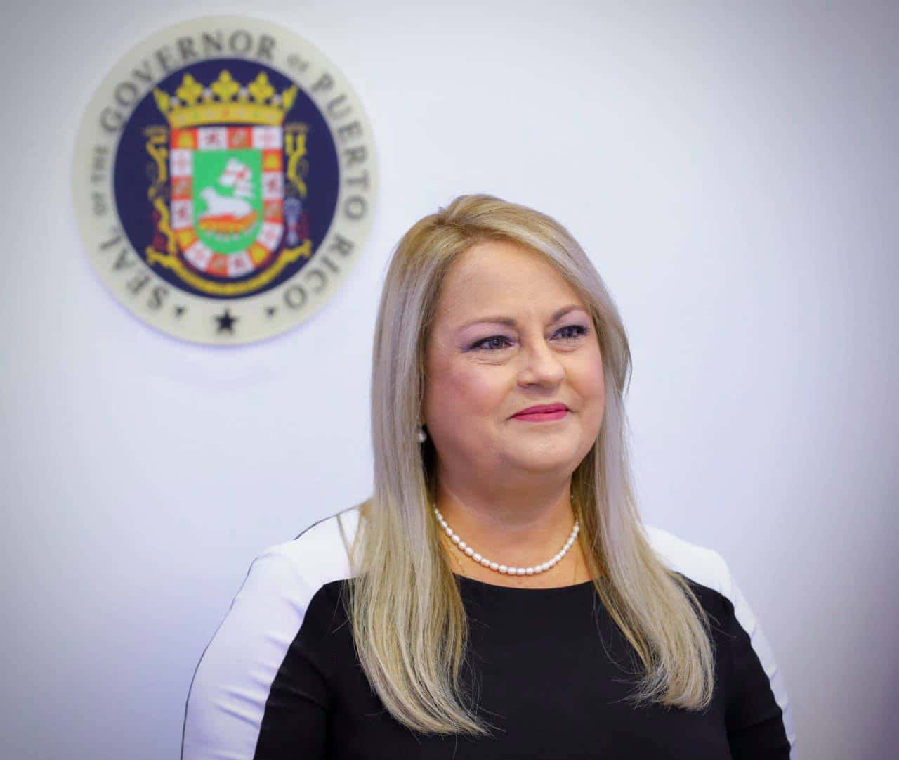 Wanda Vázquez Garced, official seal of the governor of Puerto Rico, blonde hair, HD Desktop Wallpaper