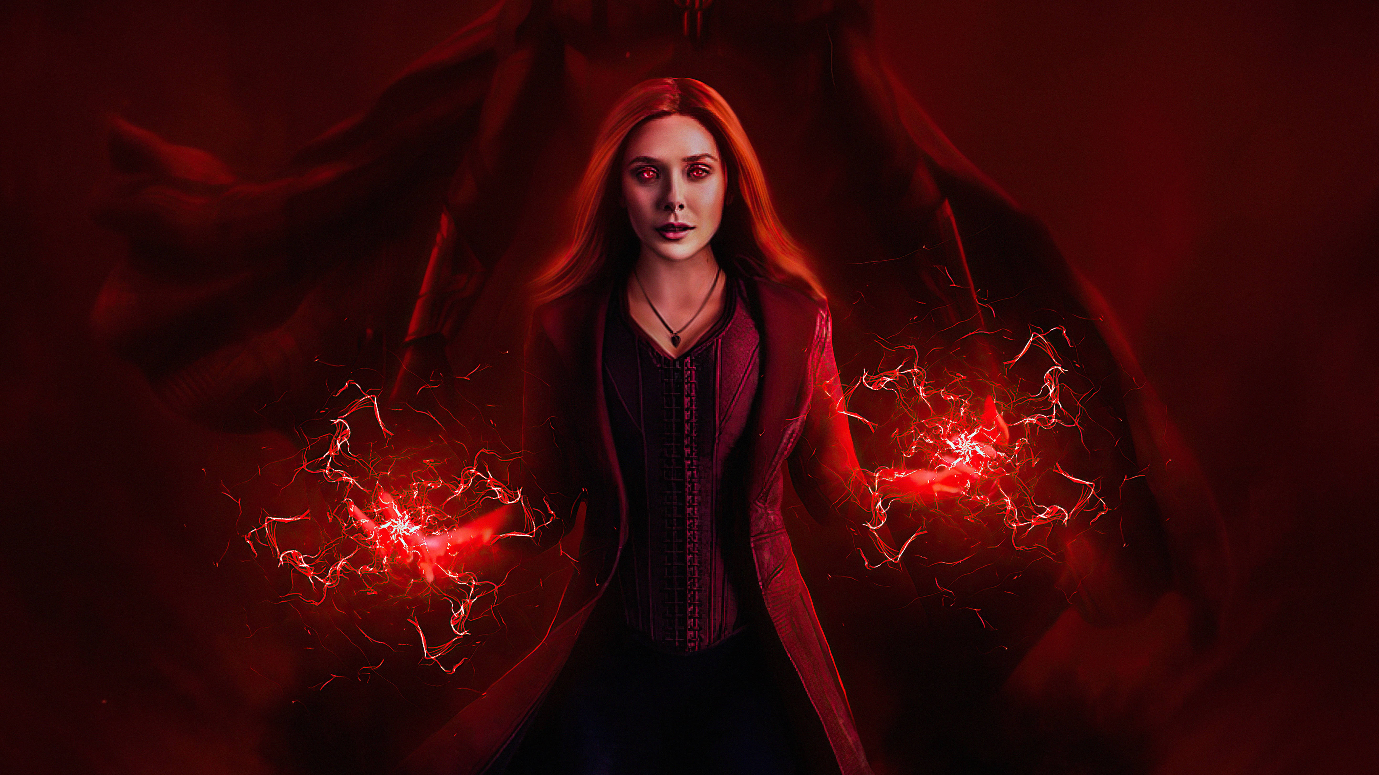 Wanda, red hair, glowing red eyes, 5K Desktop Wallpaper