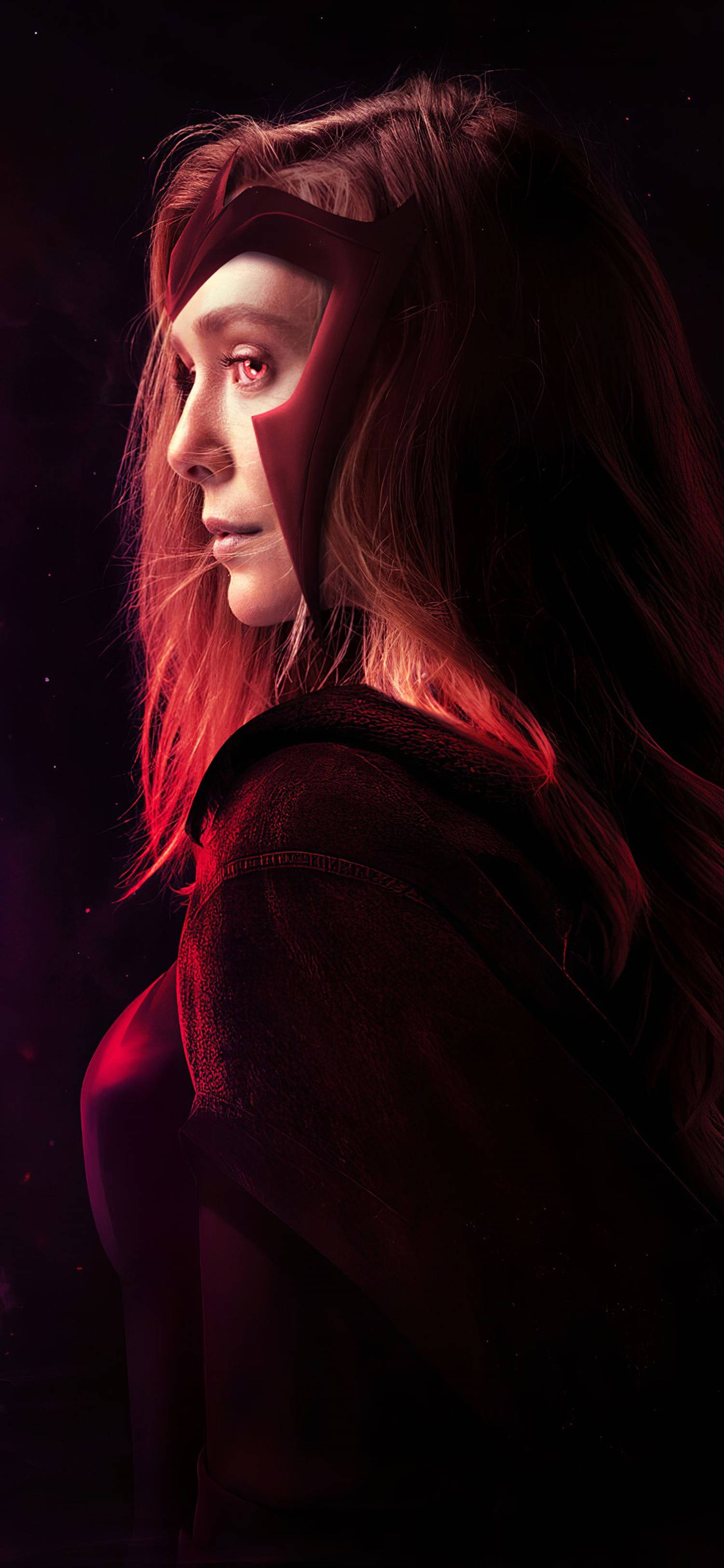 Wanda, red hair, glowing red eyes, 2K Phone Wallpaper