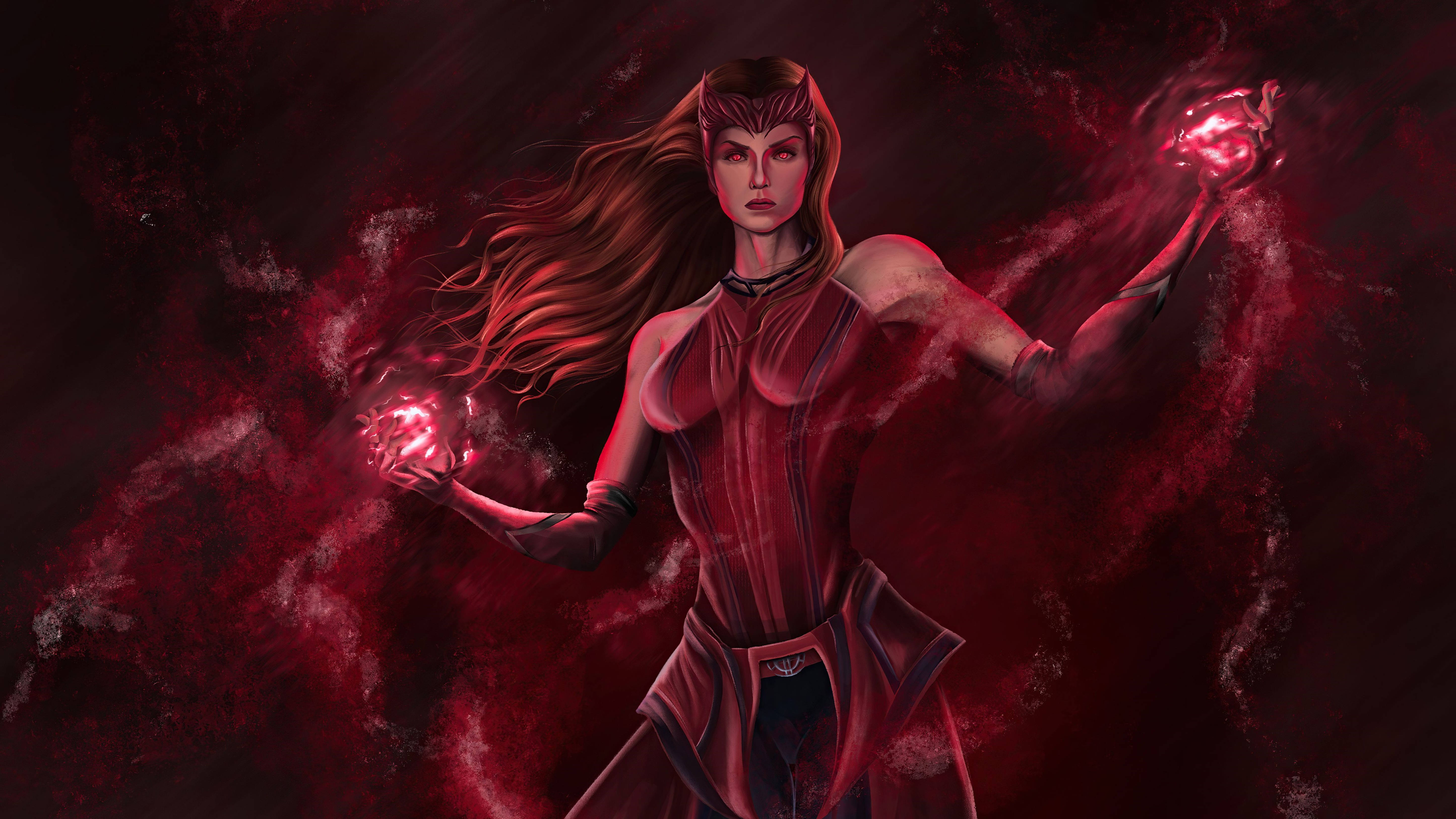 Wanda, red powers, glowing red energy orbs, 5K Desktop Wallpaper