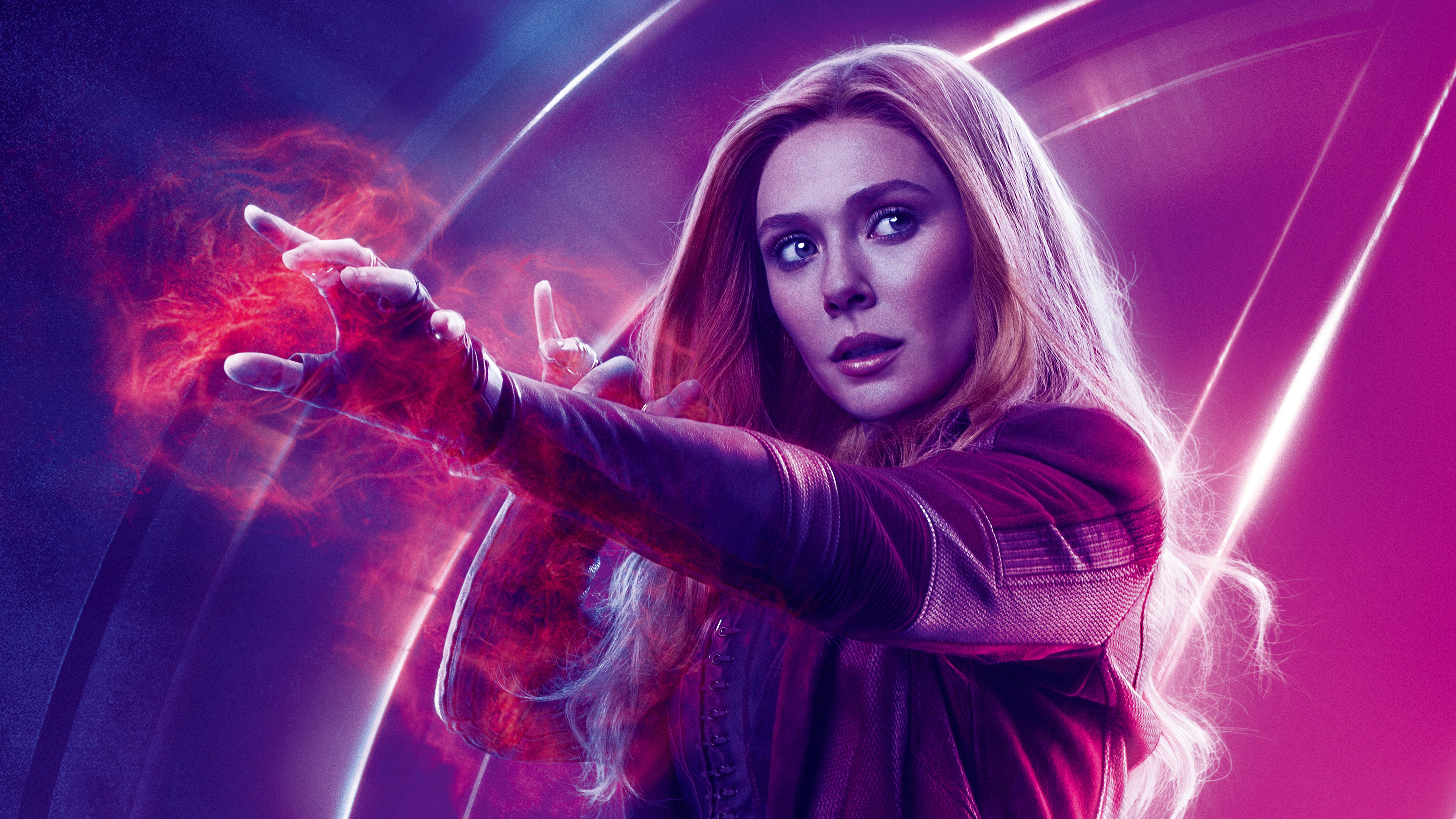Wanda, glowing red energy, long blonde hair, 5K Desktop Wallpaper