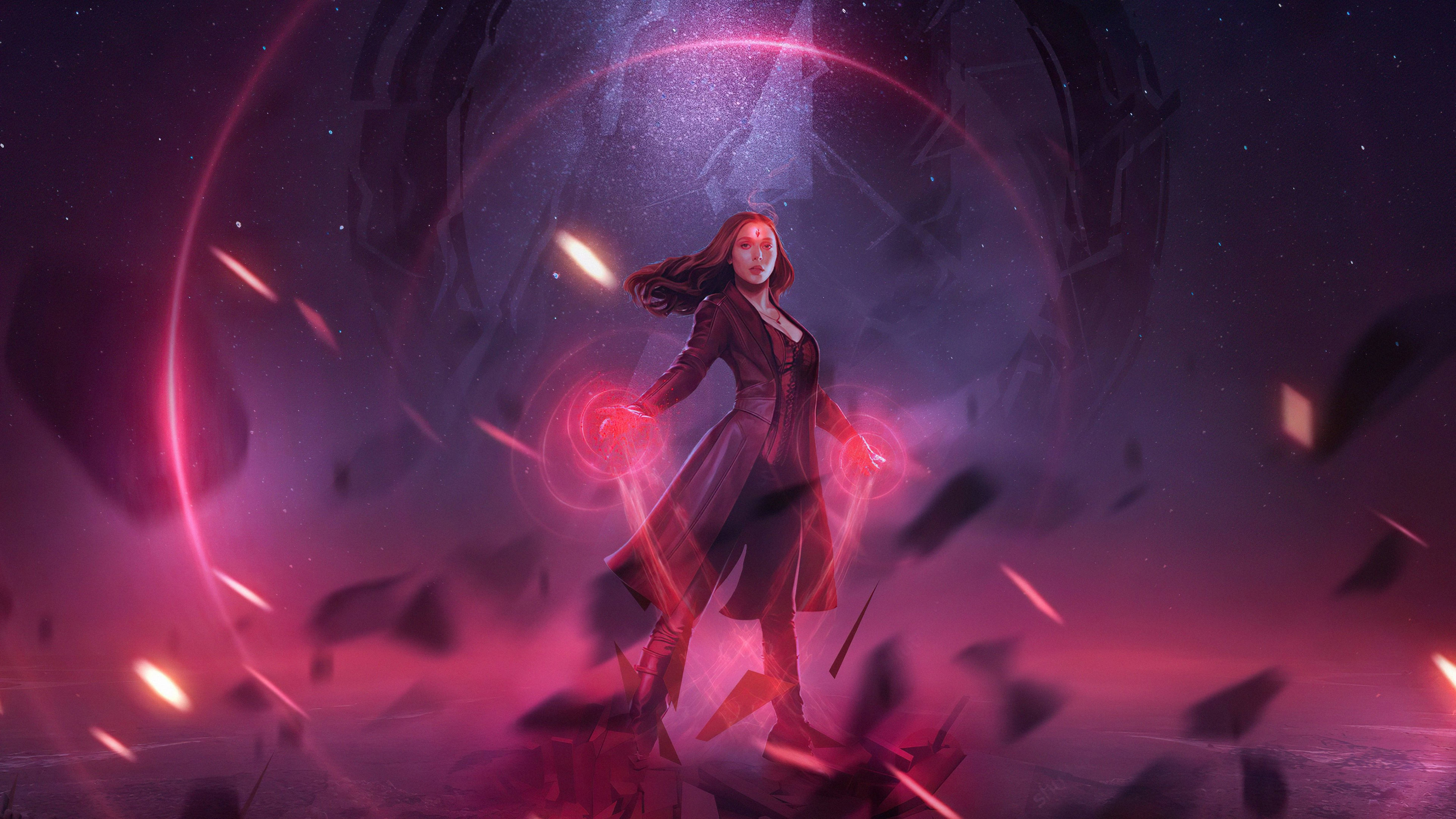 Wanda, red energy field, cosmic purple backdrop, 5K Desktop Wallpaper