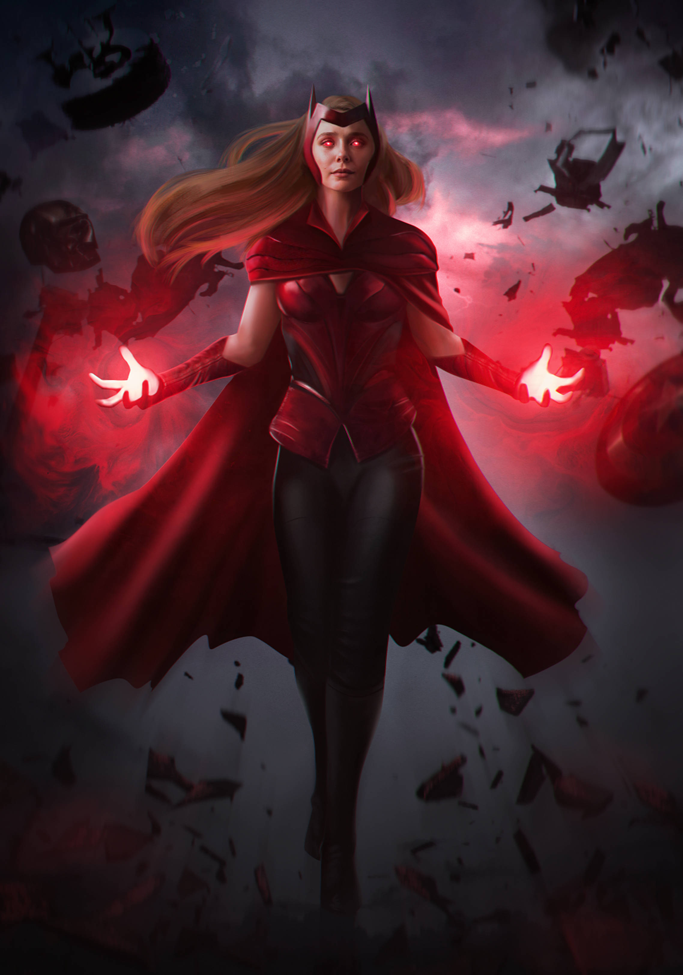 Wanda, red cape, crimson energy, 2K Phone Wallpaper
