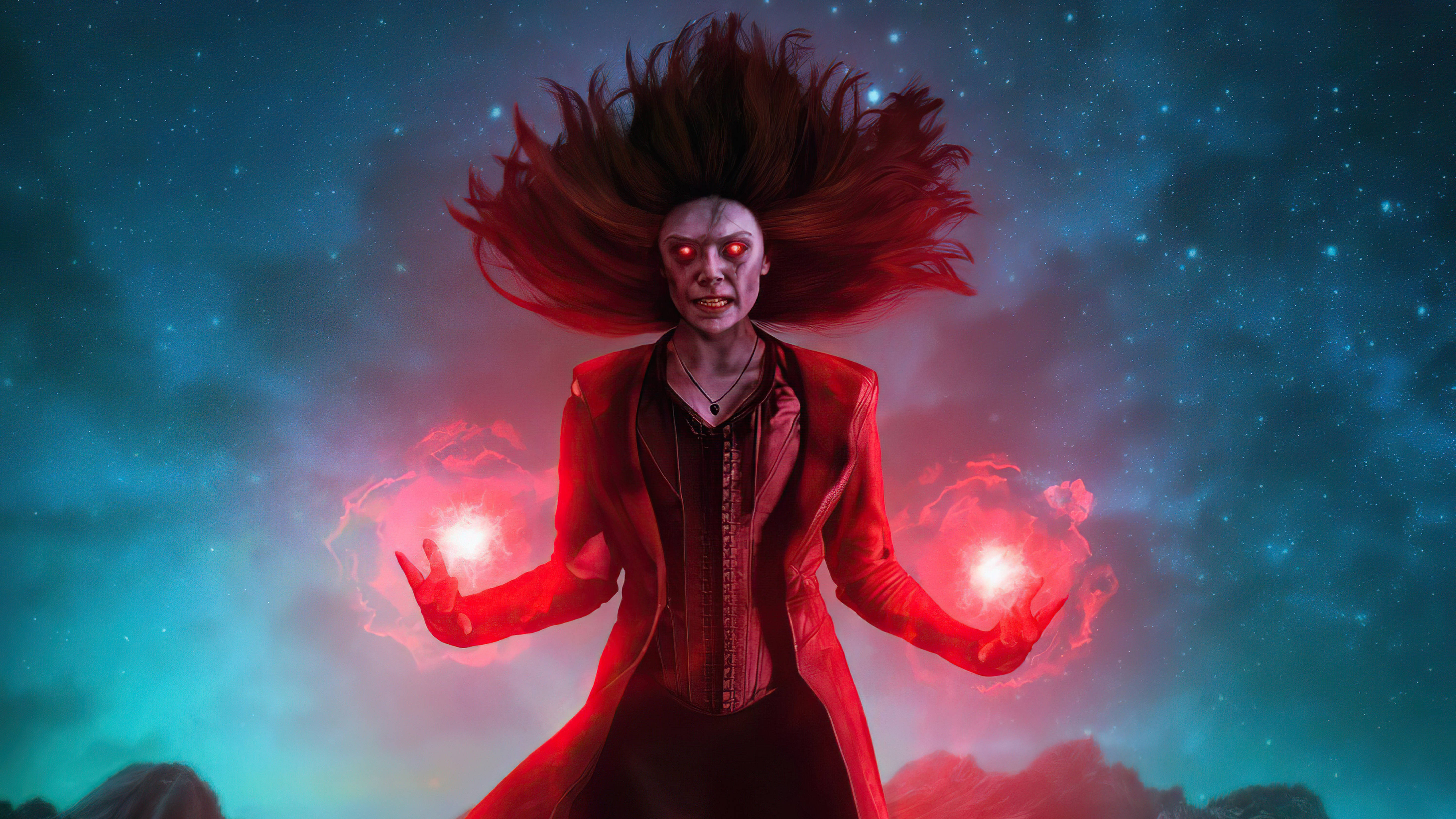 Wanda, fiery red hair, glowing eyes, 5K Desktop Wallpaper