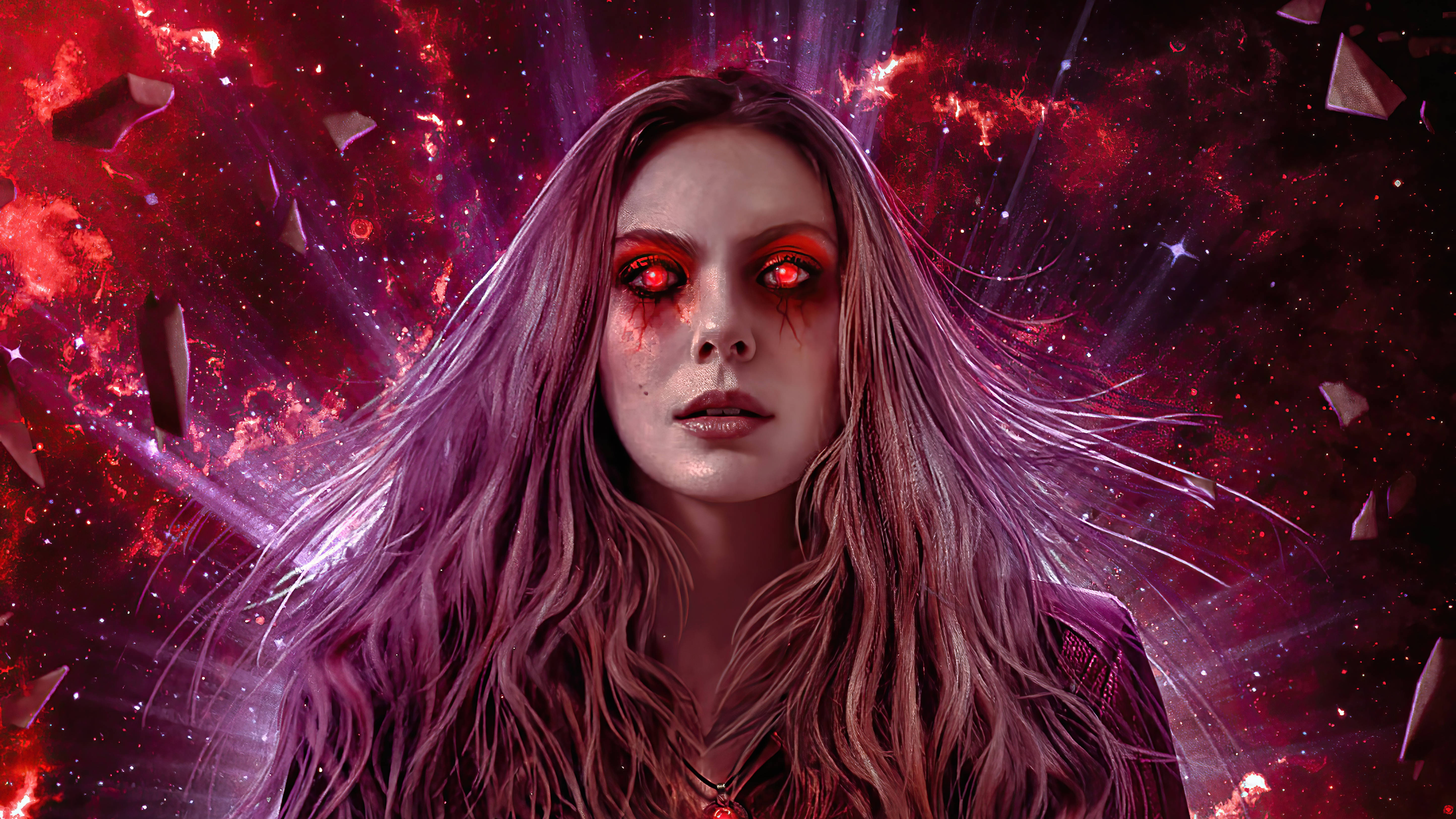Wanda, red eyes, purple hair, 5K Desktop Wallpaper