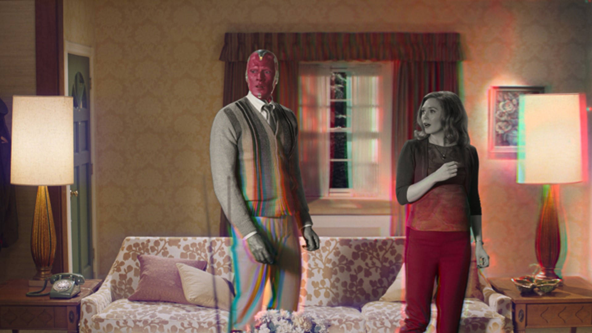 WandaVision, red-skinned alien, 1970s living room, Full HD Desktop Wallpaper