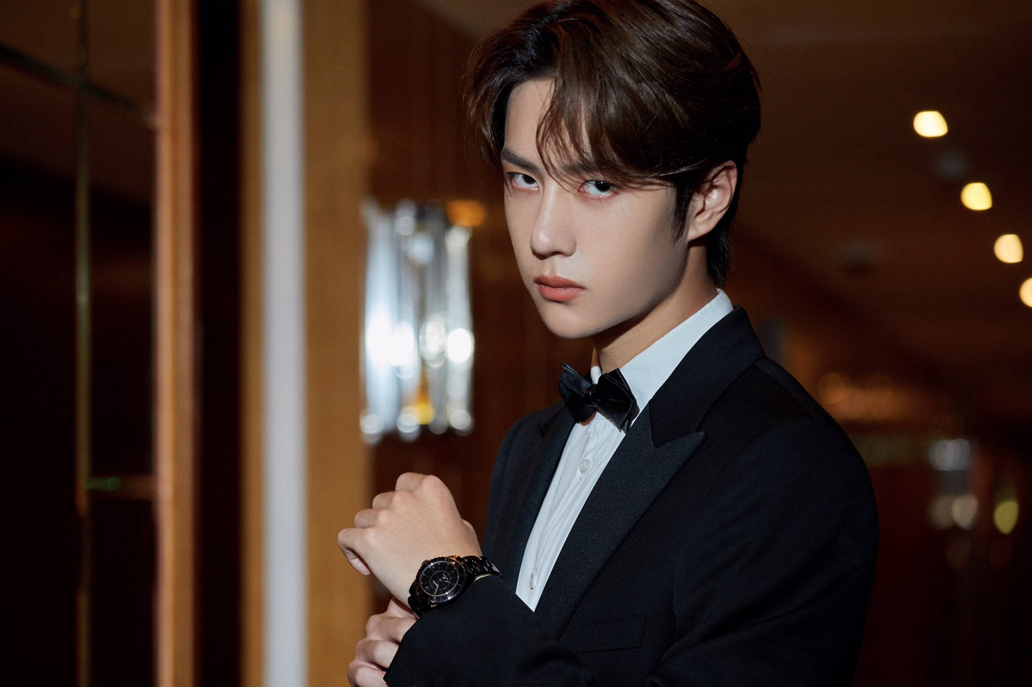 Wang Yibo, black tuxedo, bow tie, Full HD Desktop Wallpaper