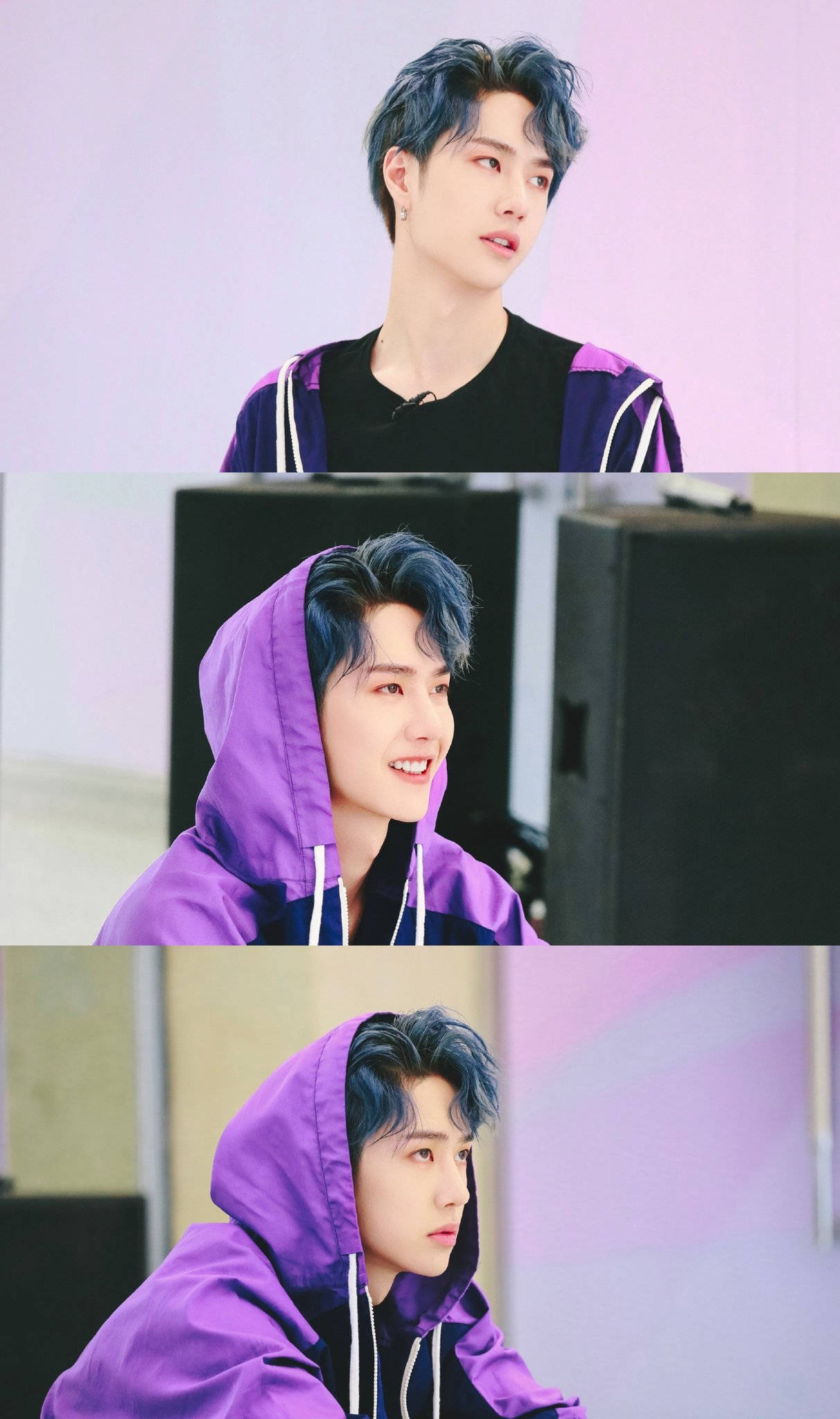 Wang Yibo, purple hoodie, blue hair, Full HD Phone Wallpaper