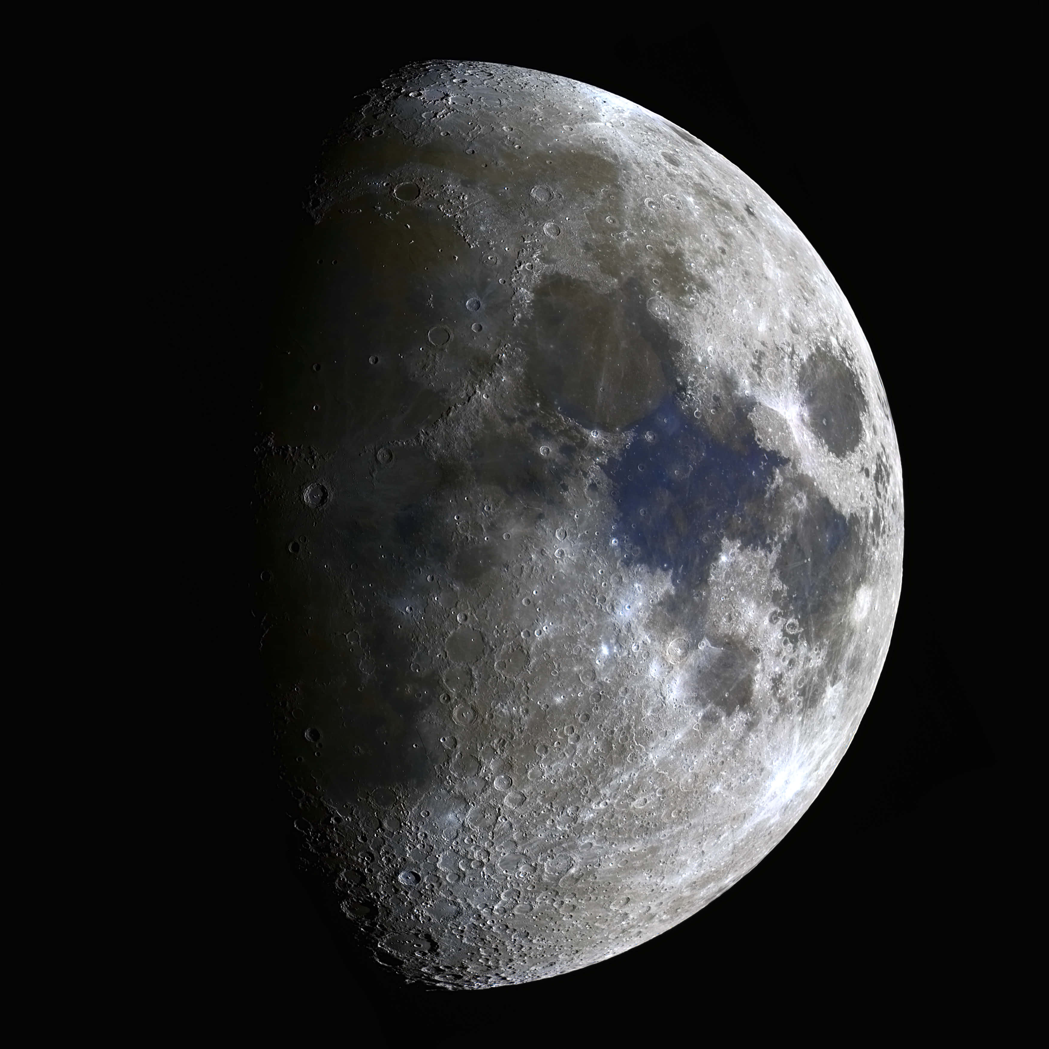 Waning Gibbous Moon, cratered surface, blackness of space, 2K Desktop Wallpaper