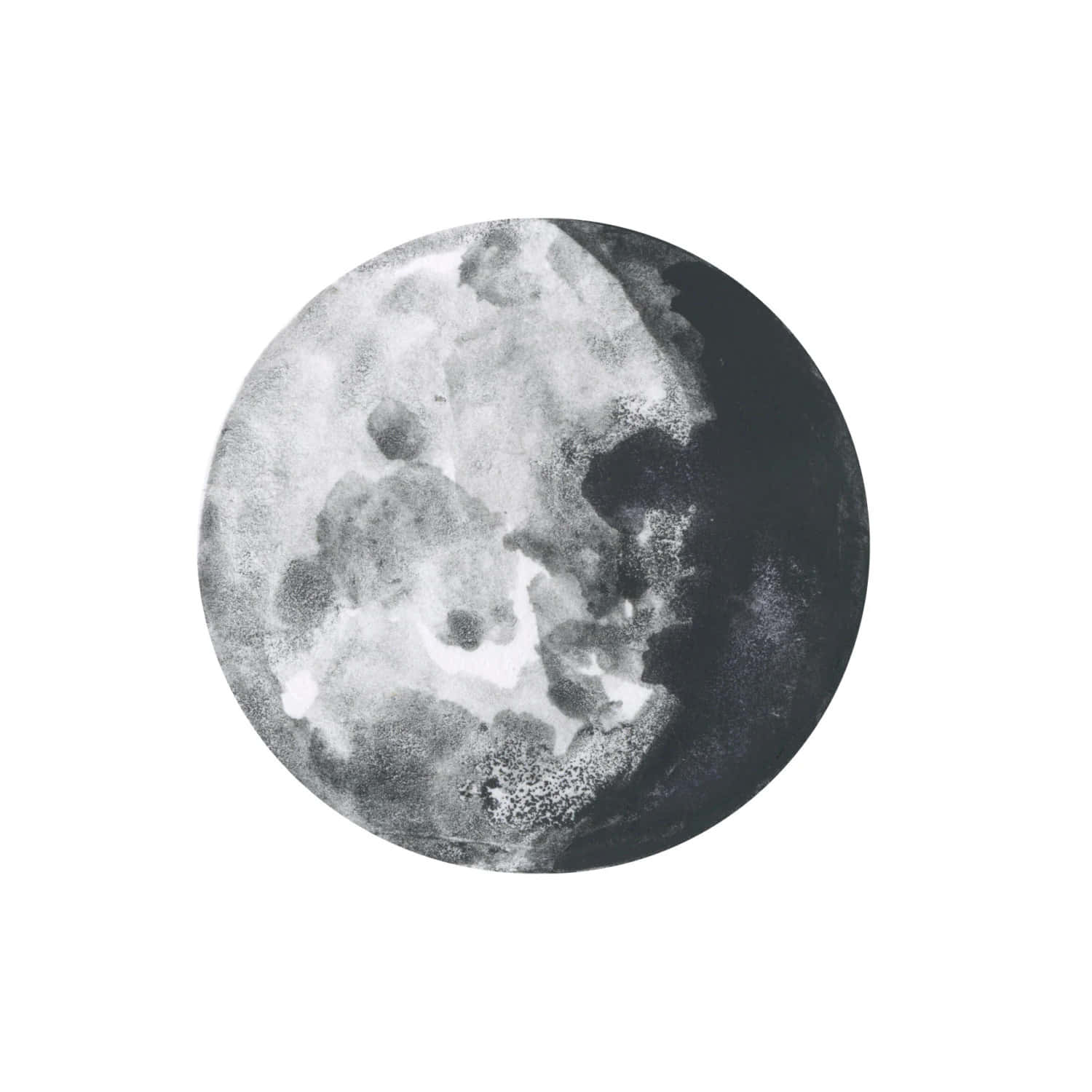 Waning Gibbous Moon, monochrome watercolor, textured craters, HD Desktop Wallpaper