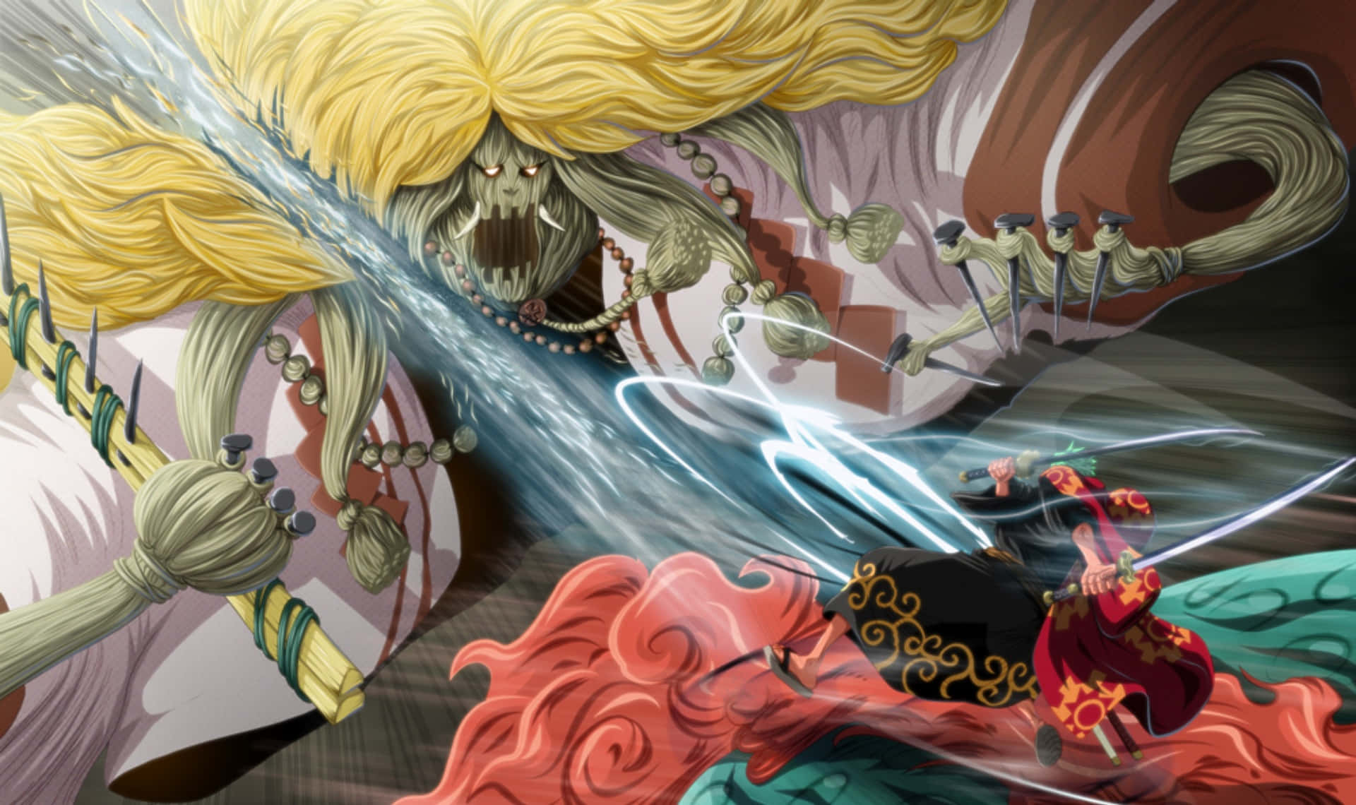 Wano Country, anime battle, giant with flowing blonde hair, Full HD Desktop Wallpaper