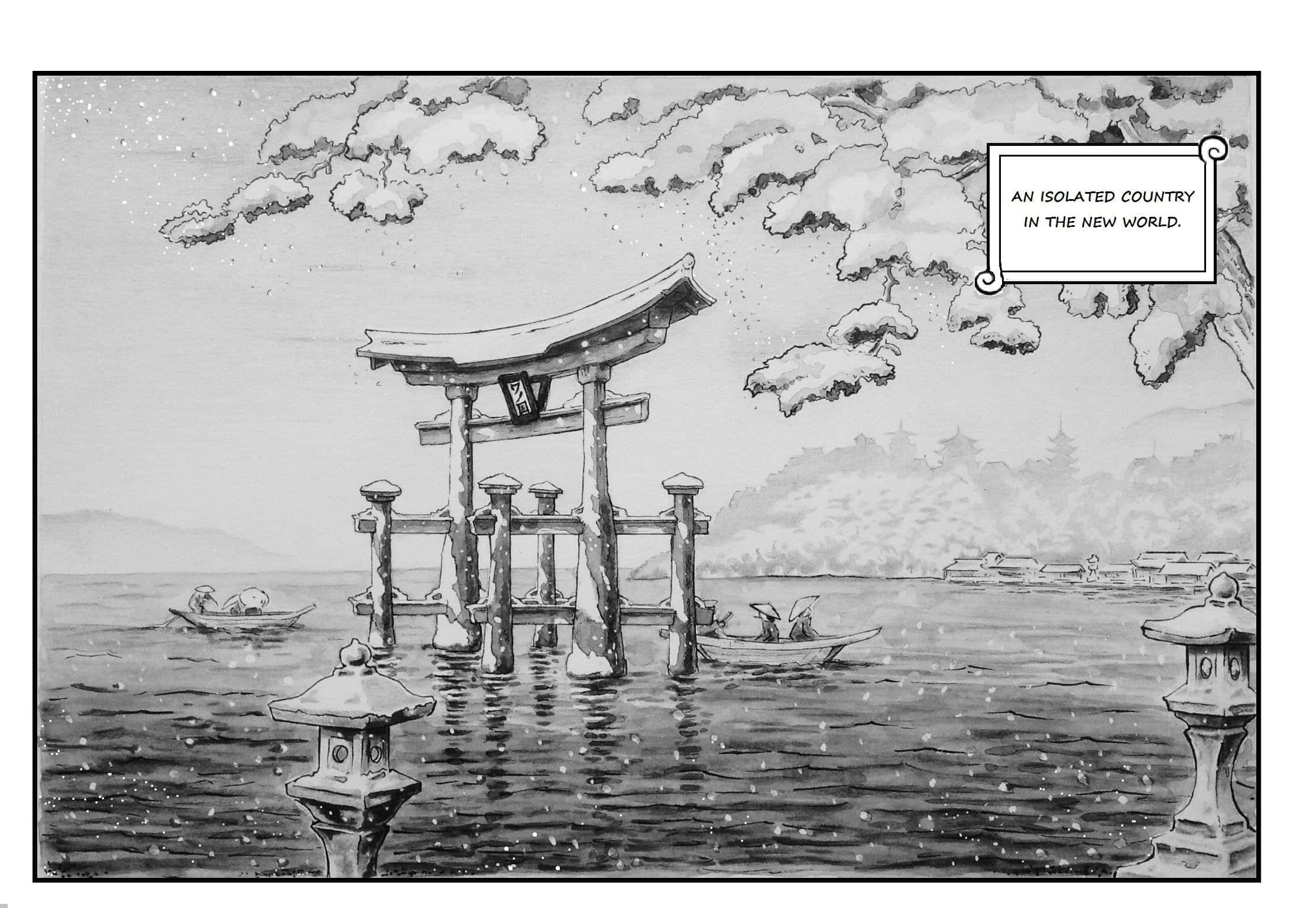 Wano Country, torii gate, snowy water, Full HD Desktop Wallpaper