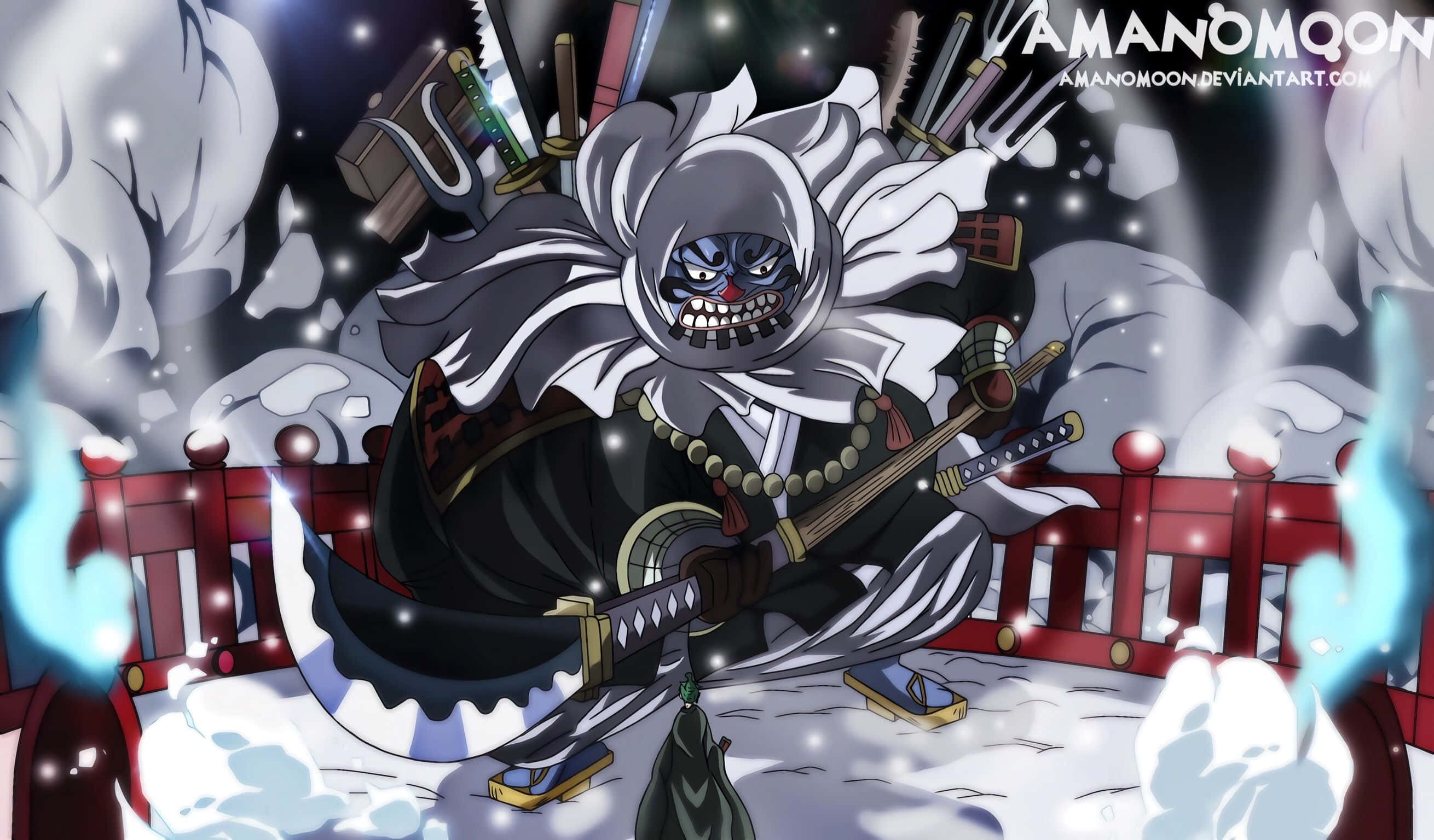 Wano Country, skull mask, white cloak, 2K Desktop Wallpaper