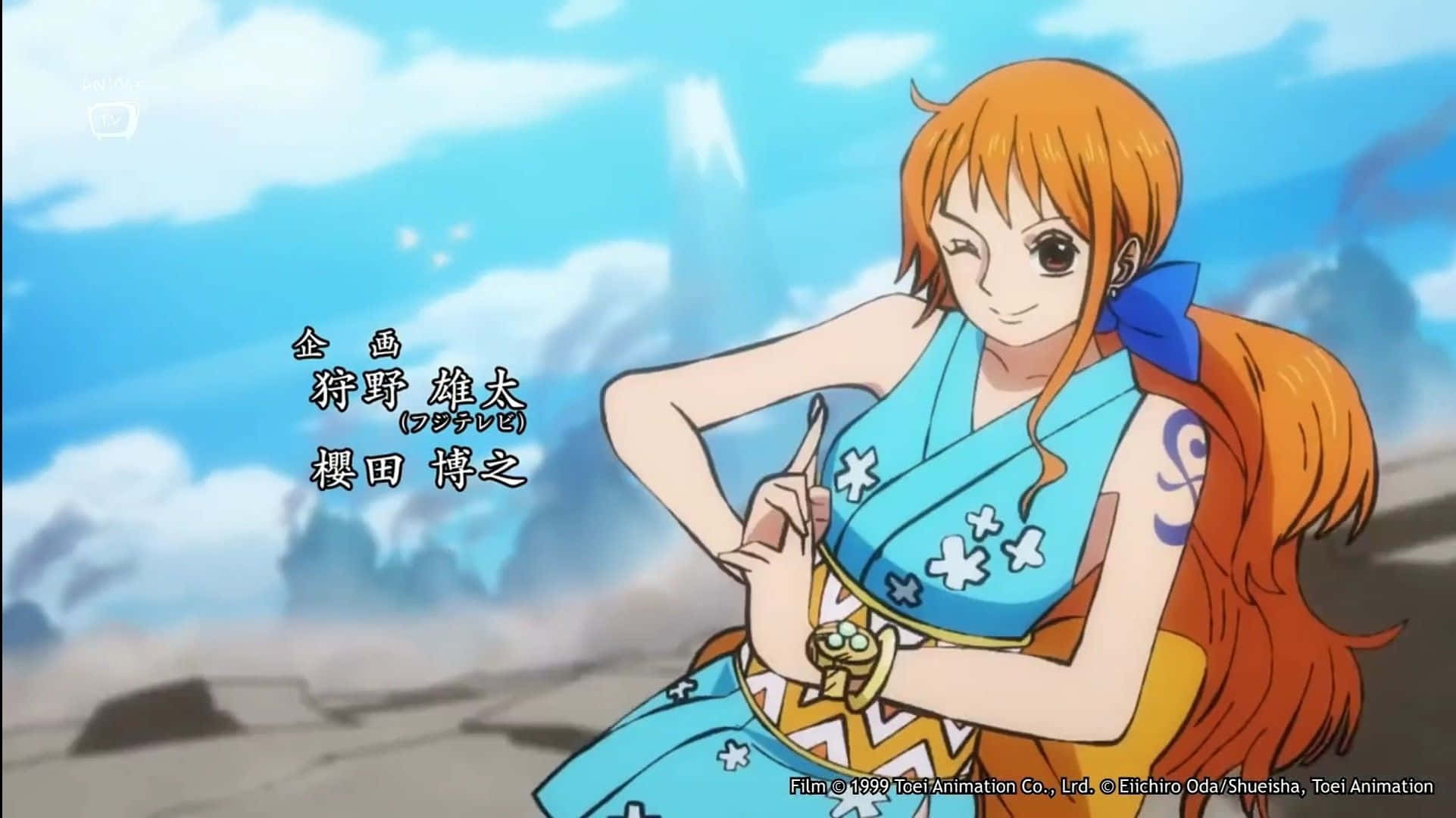 Wano Country, orange hair, blue kimono, Full HD Desktop Wallpaper
