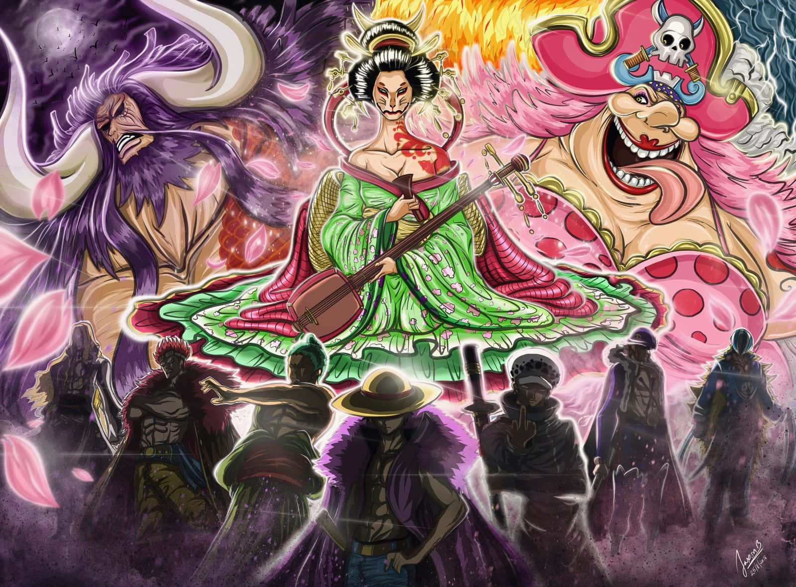 Wano Country, geisha, shamisen, HD Desktop Wallpaper