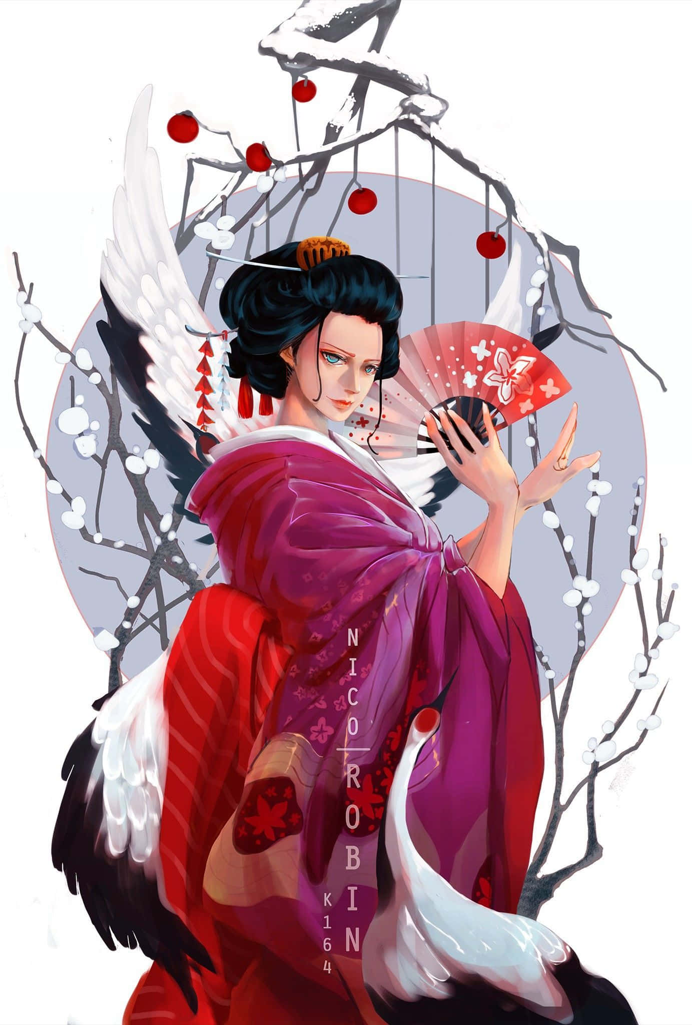 Wano Country, red and purple kimono, fan, Full HD Phone Wallpaper