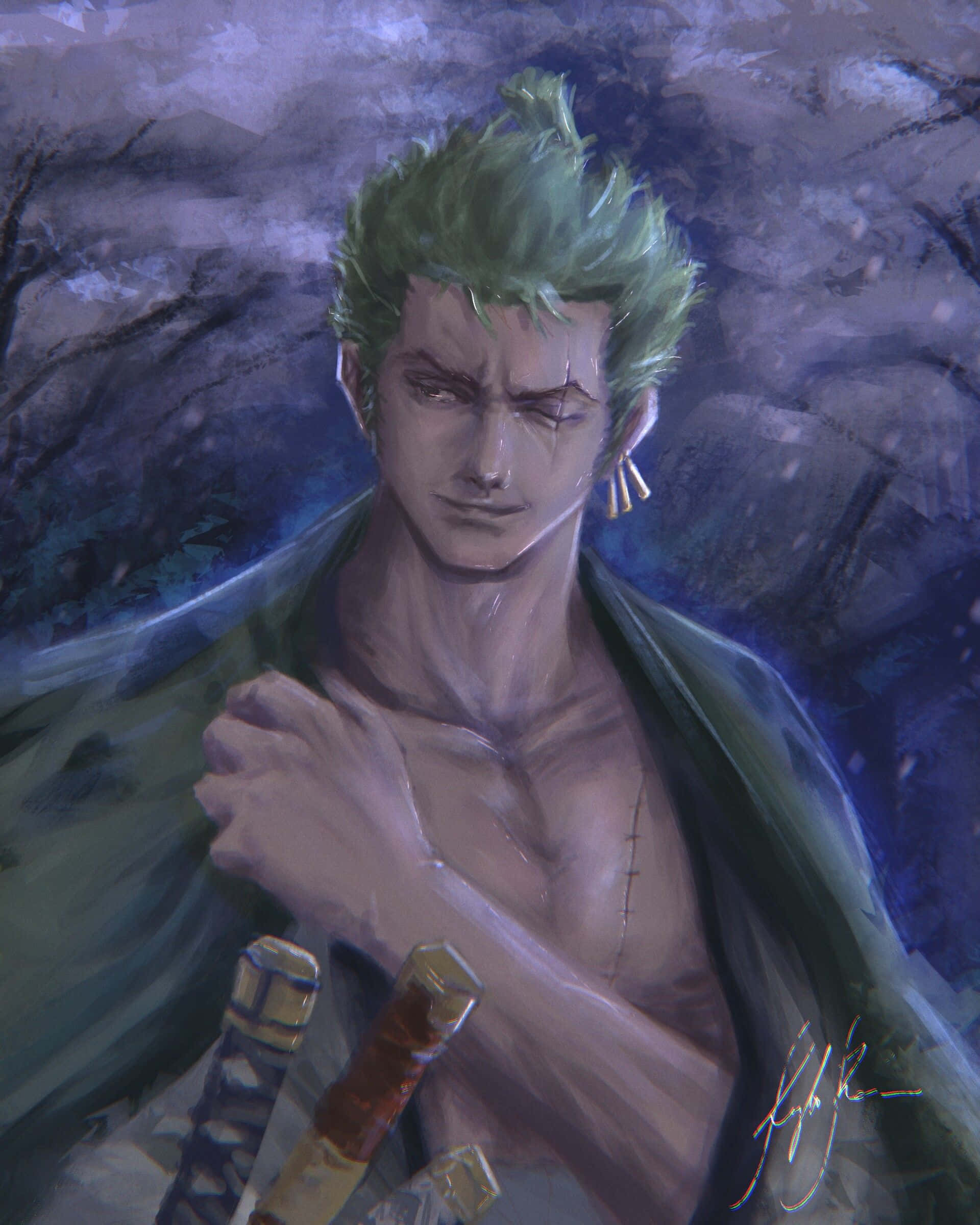 Wano Country, anime warrior, green spiky hair, Full HD Phone Wallpaper