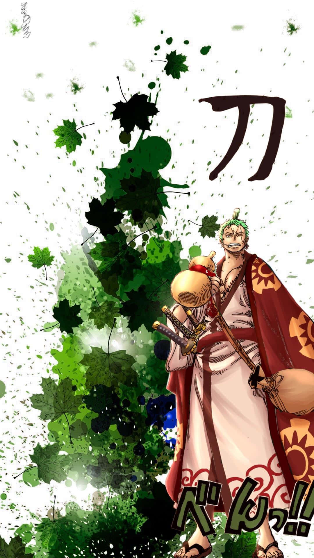 Wano Country, red cape, green maple leaf splatters, Full HD Phone Wallpaper