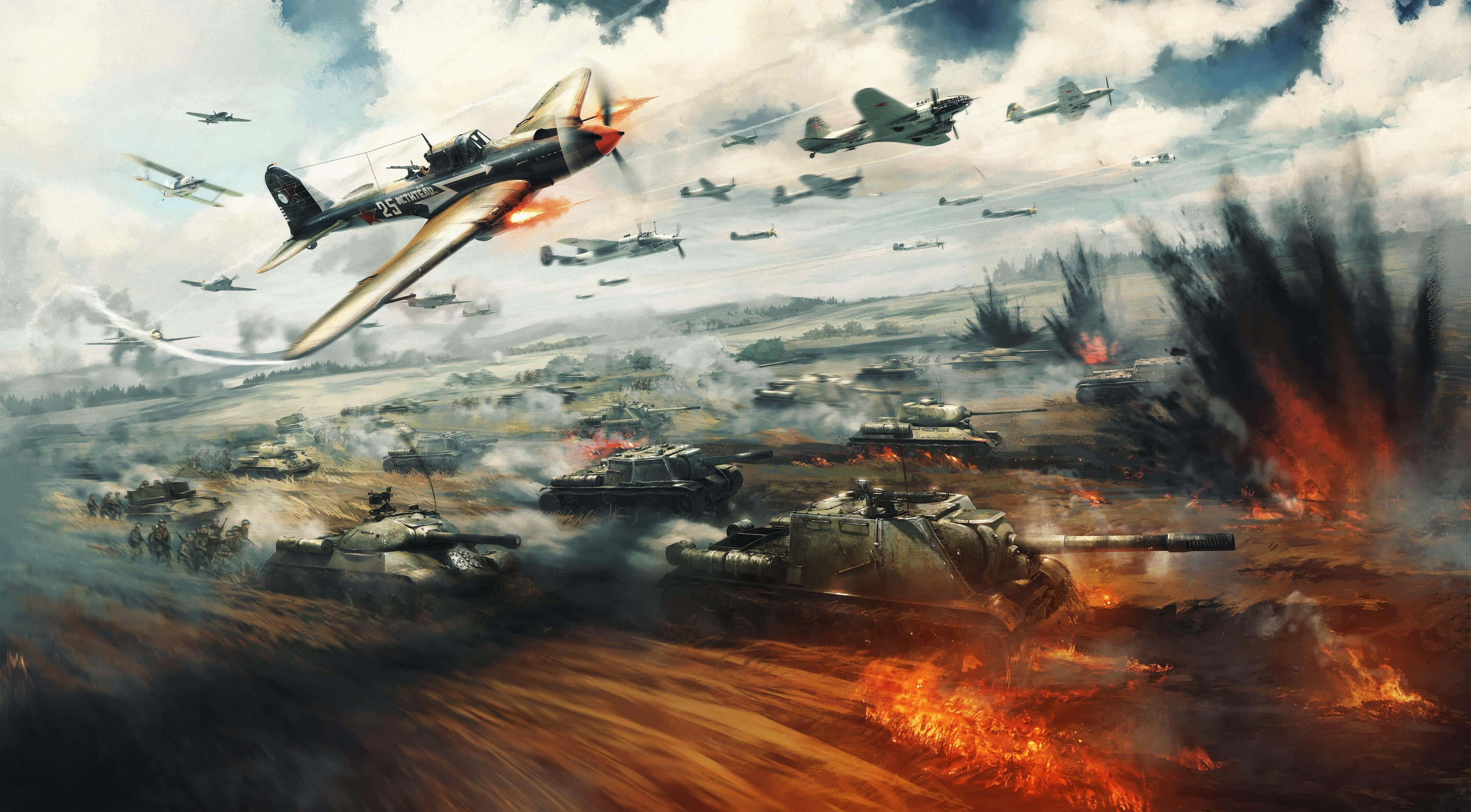 War Thunder, aerial tank battle, burning tanks, 4K Desktop Wallpaper